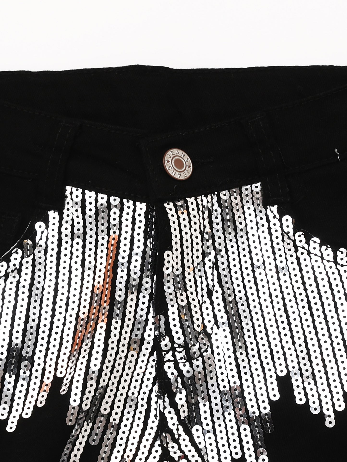 Kids Black Denim Shorts With Sequin