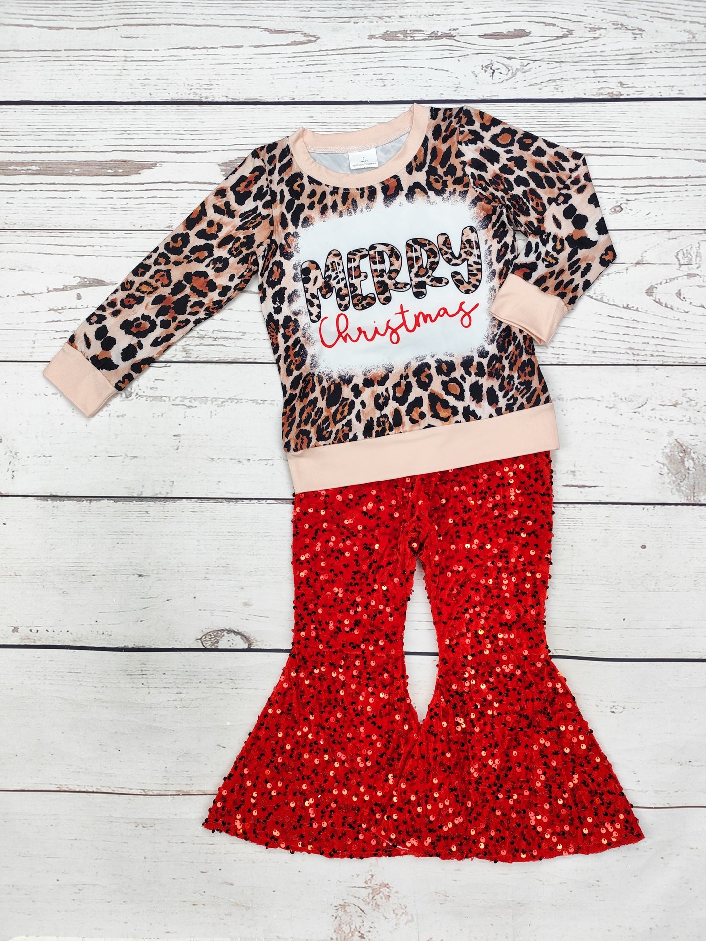 Girls Cheetah Christmas Sequin Pants Set