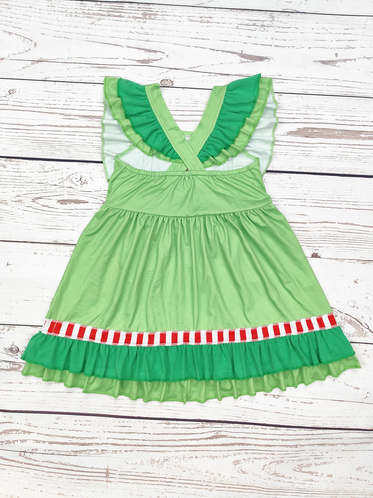 Baby Girl Green Christmas Dress with Heart Print