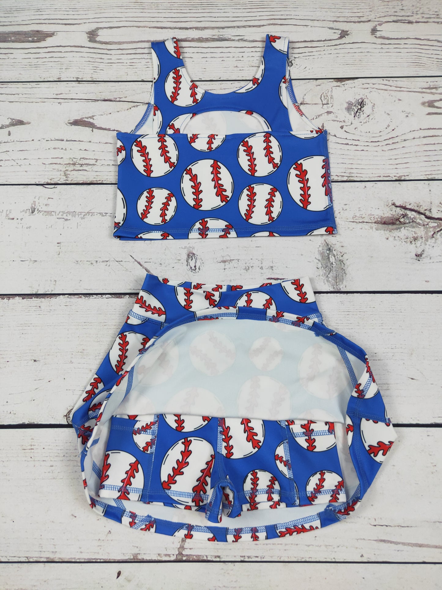 Baseball Printed Girls Active Skort Sets