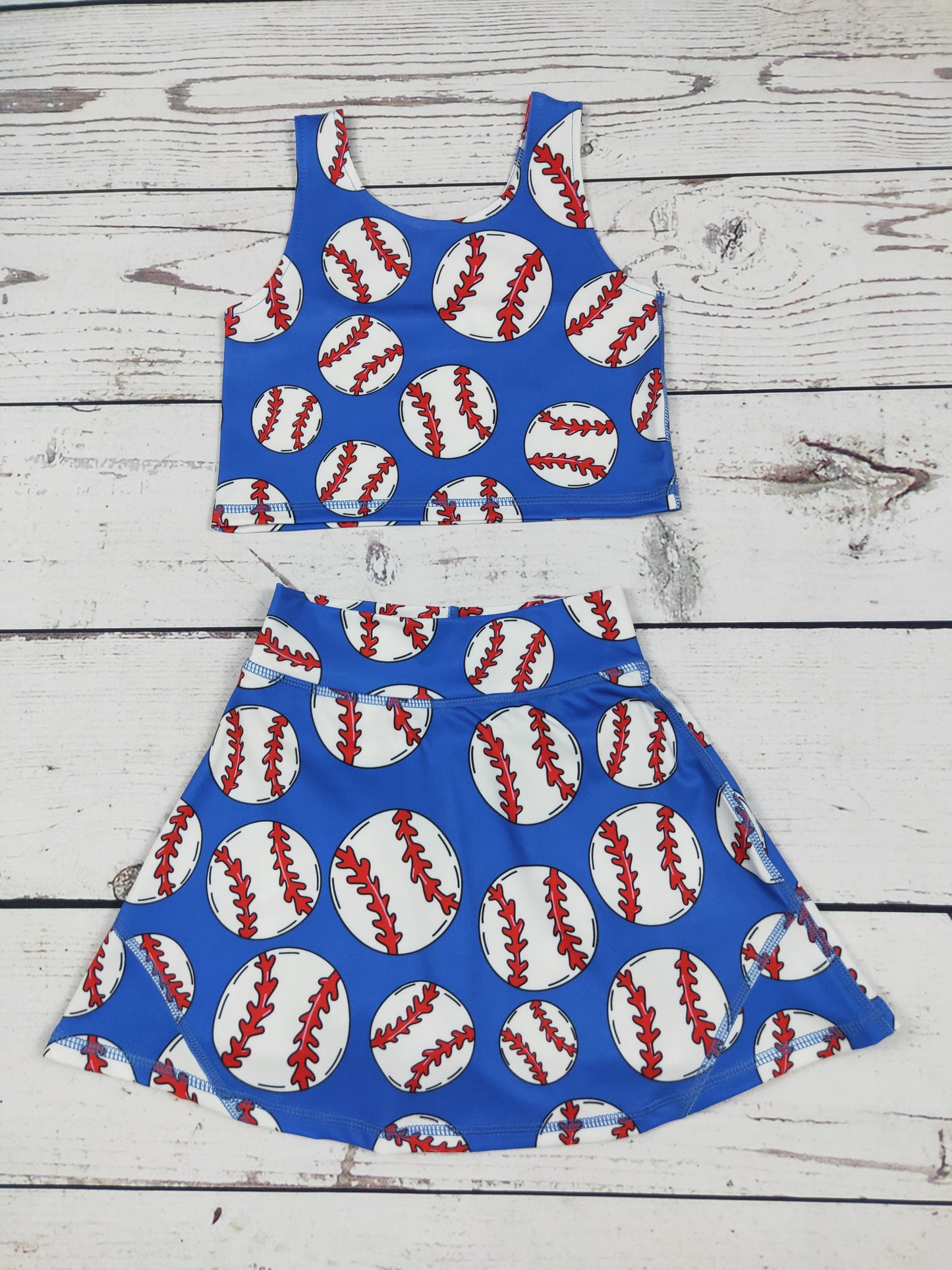Baseball Printed Girls Active Skort Sets