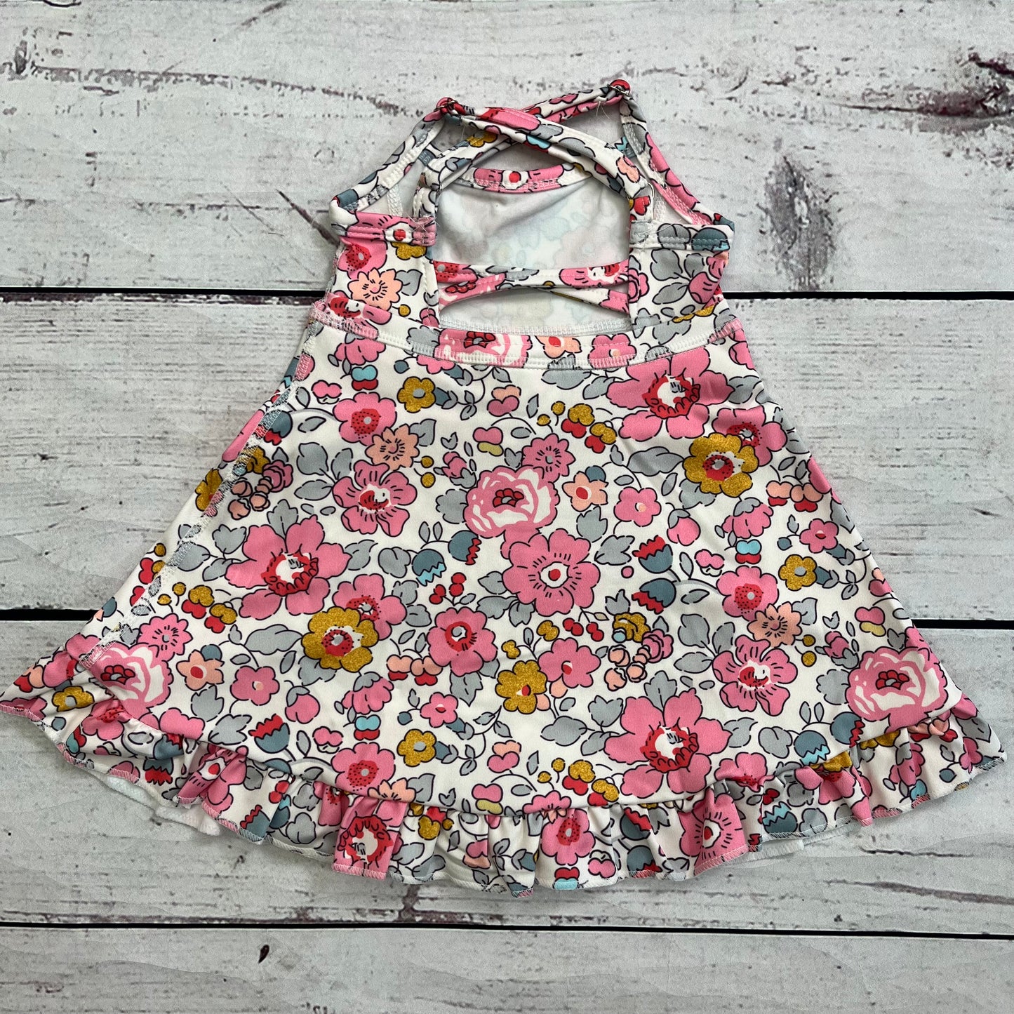Girls Flower Printed Athletic Dress With Ruffle