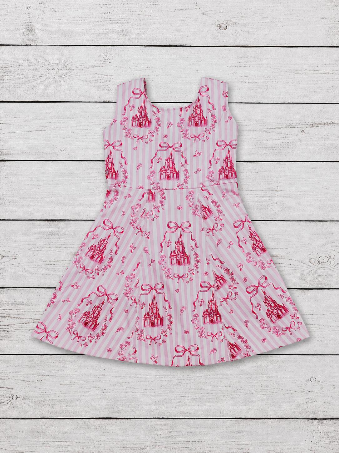 Kids Girls Pink Castle Printed Athletic Dresses