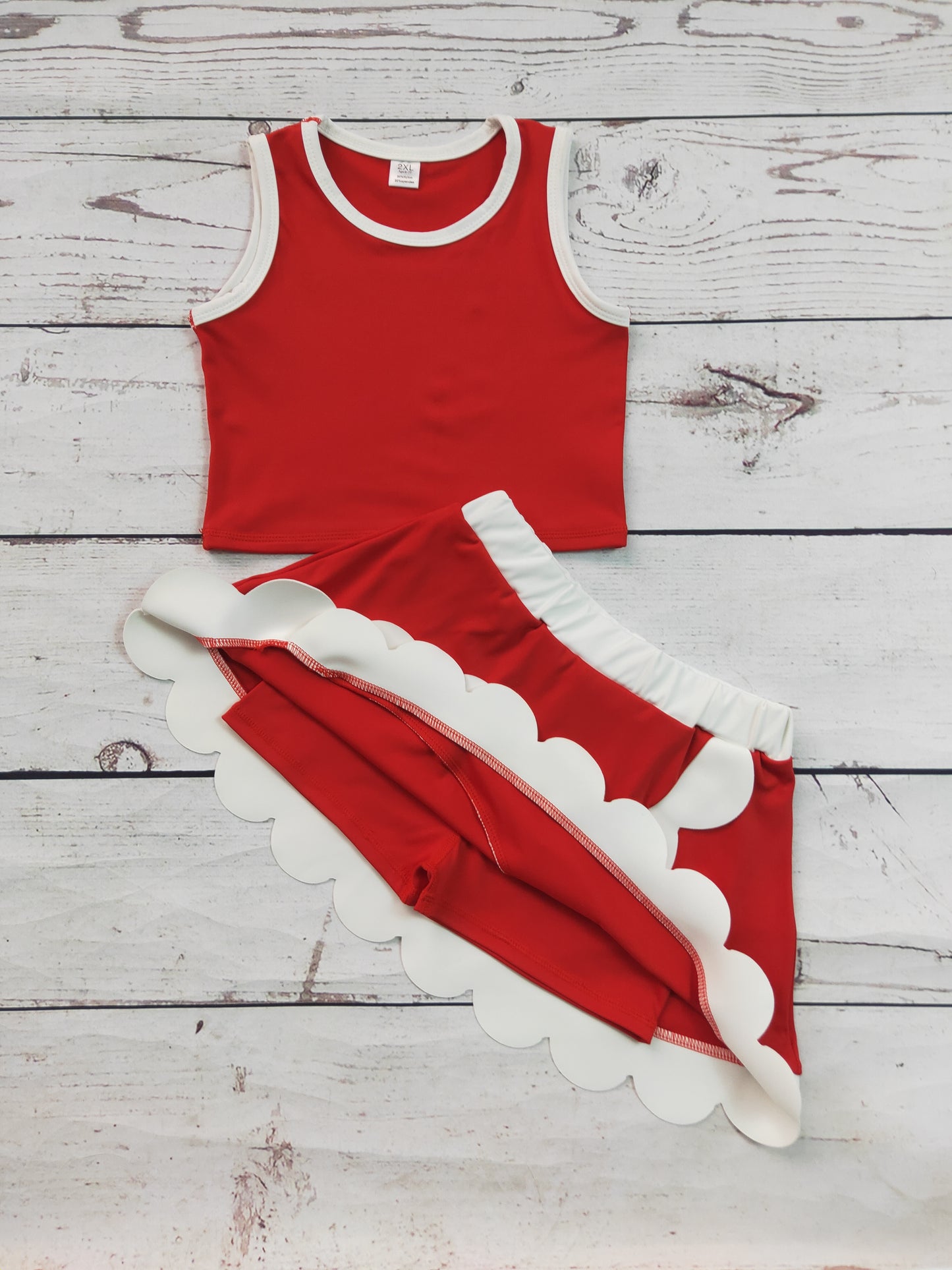 Kids Girls Red Active Scallop Set