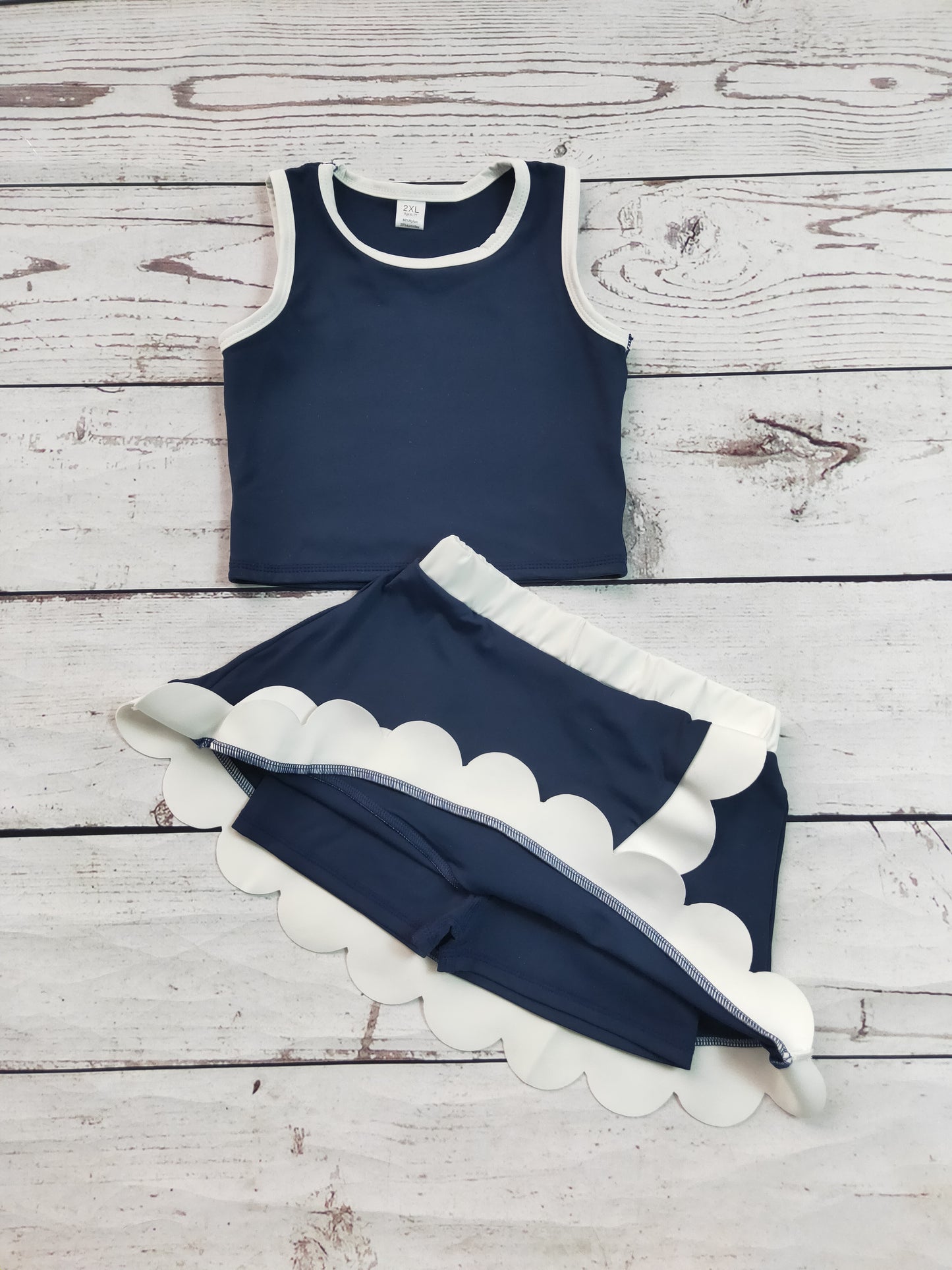 Kids Girls Navy Active Scallop Set