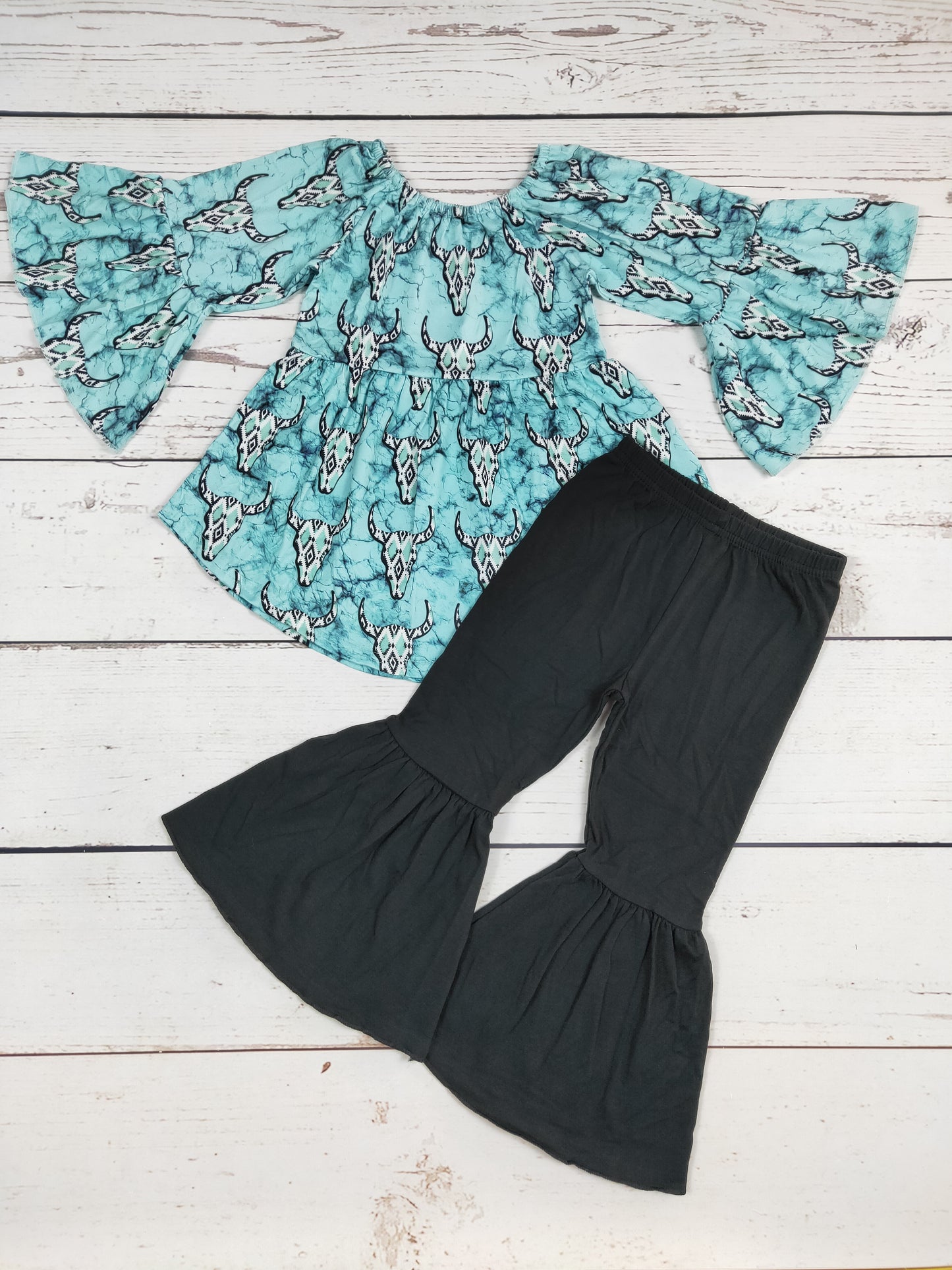 Girls 2 PCS Turquoise Cows Printed Clothing