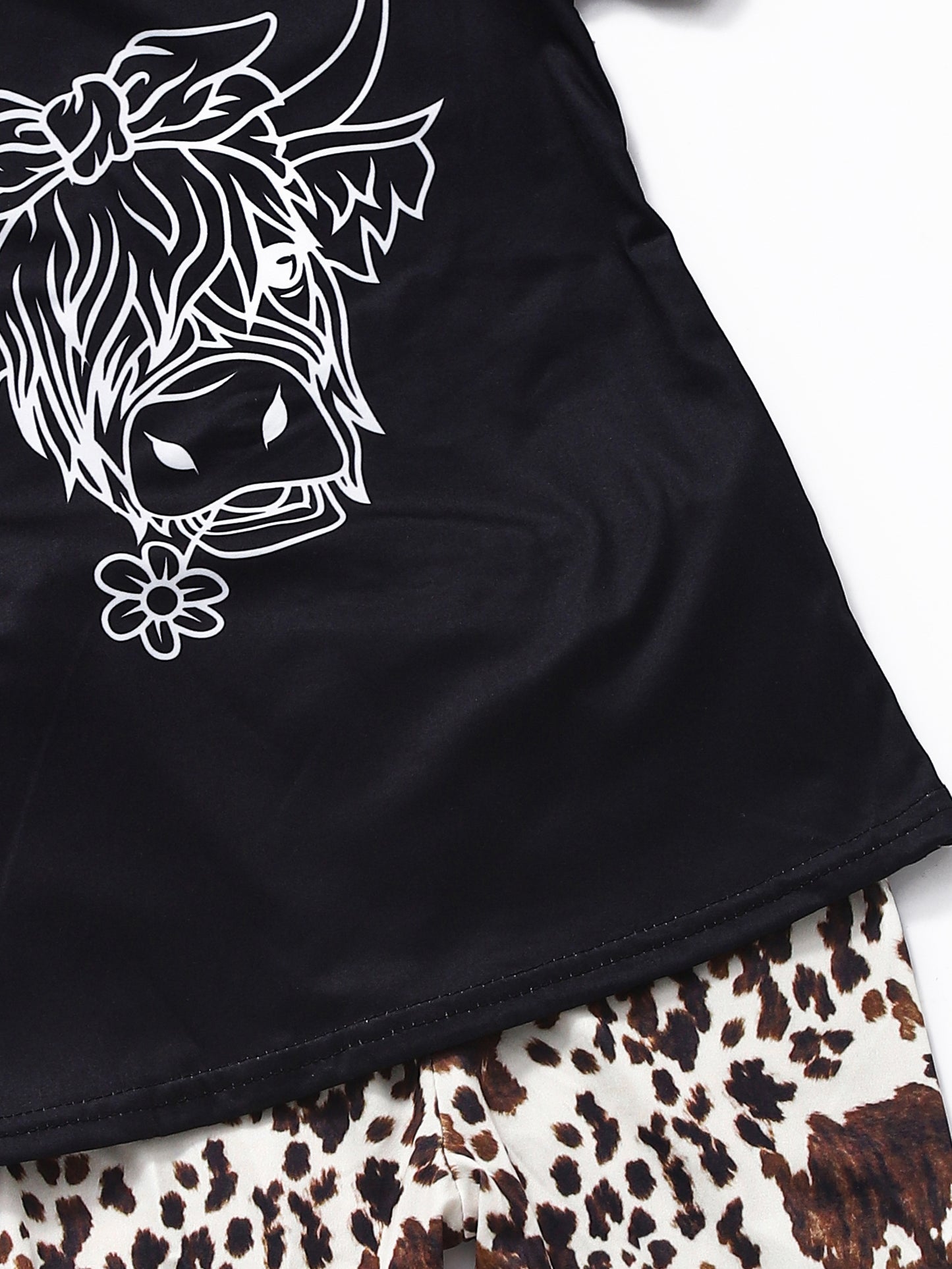 Girls Black Highland Cow Bell Bottom Pants Sets