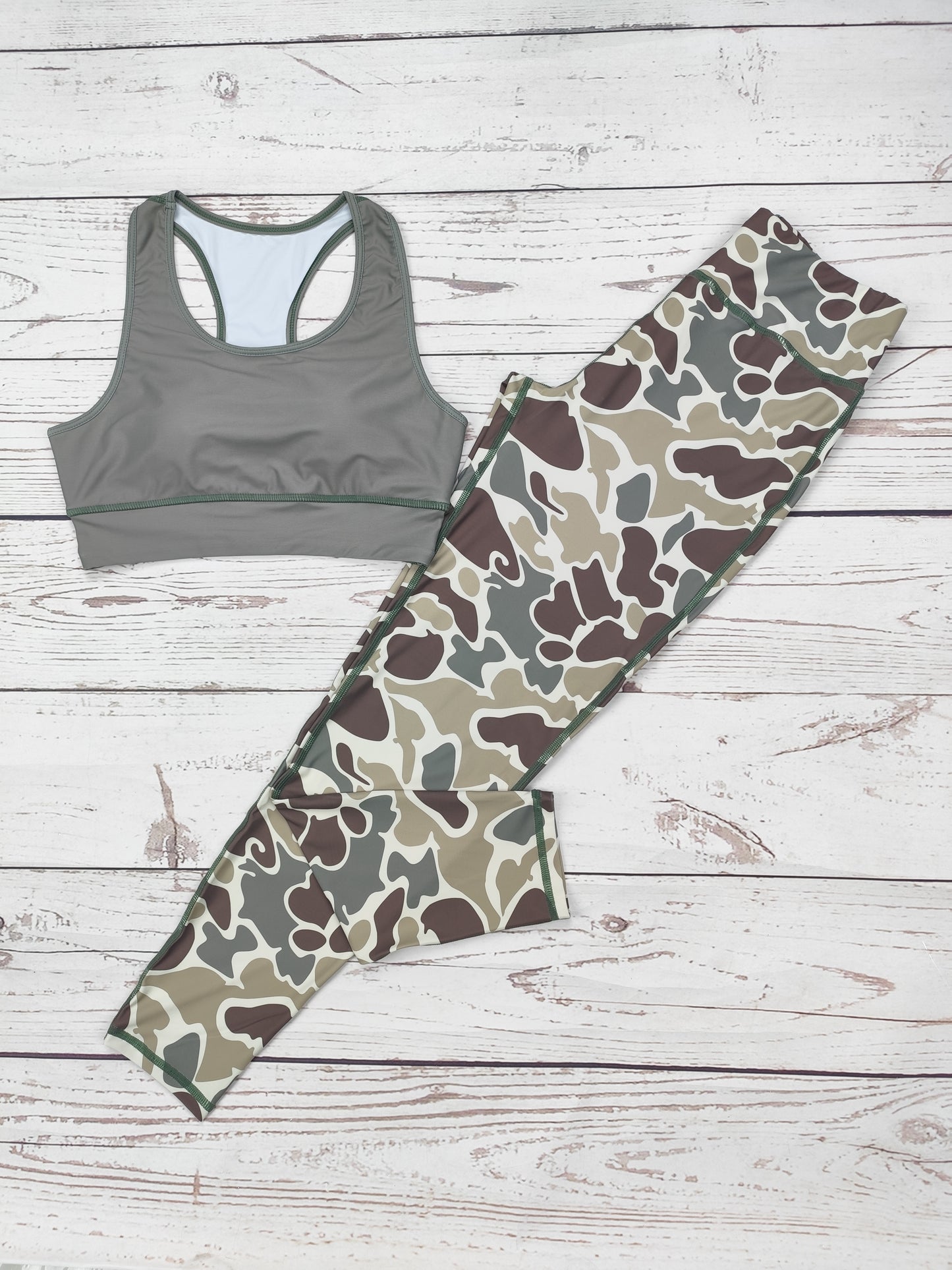Crop Top Camouflage Leggings Two Pcs Activewear Set