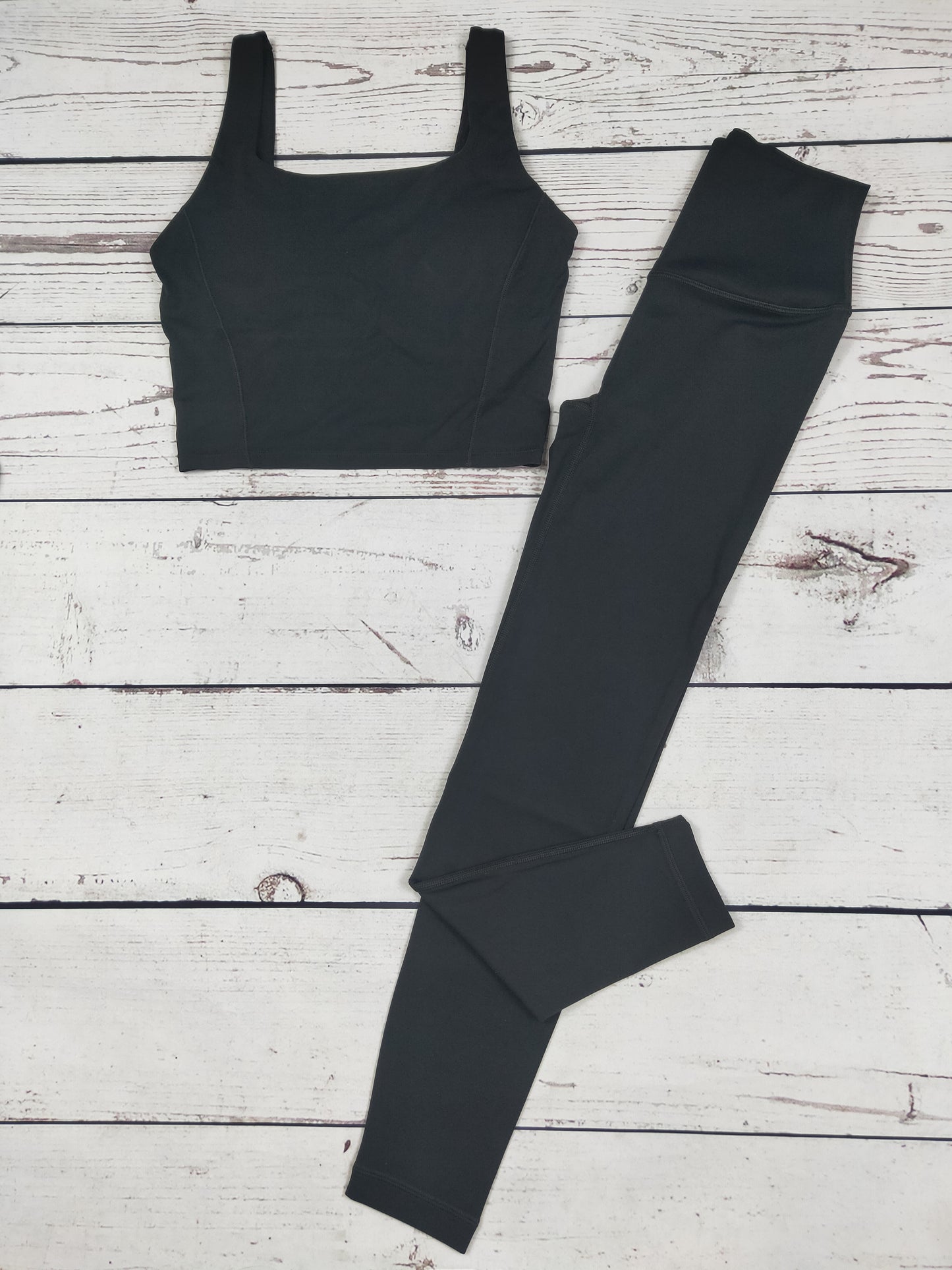 Women Black Yoga Top Leggings 2 Pieces Set