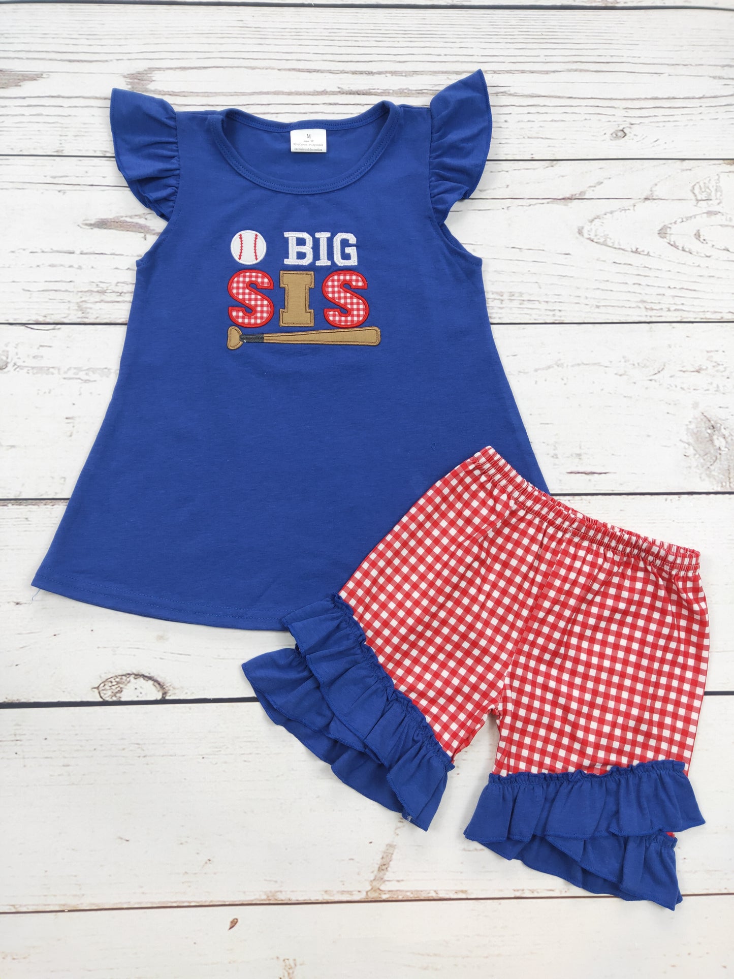 Big Sis Baseball Appliqué Girls Shorts Set