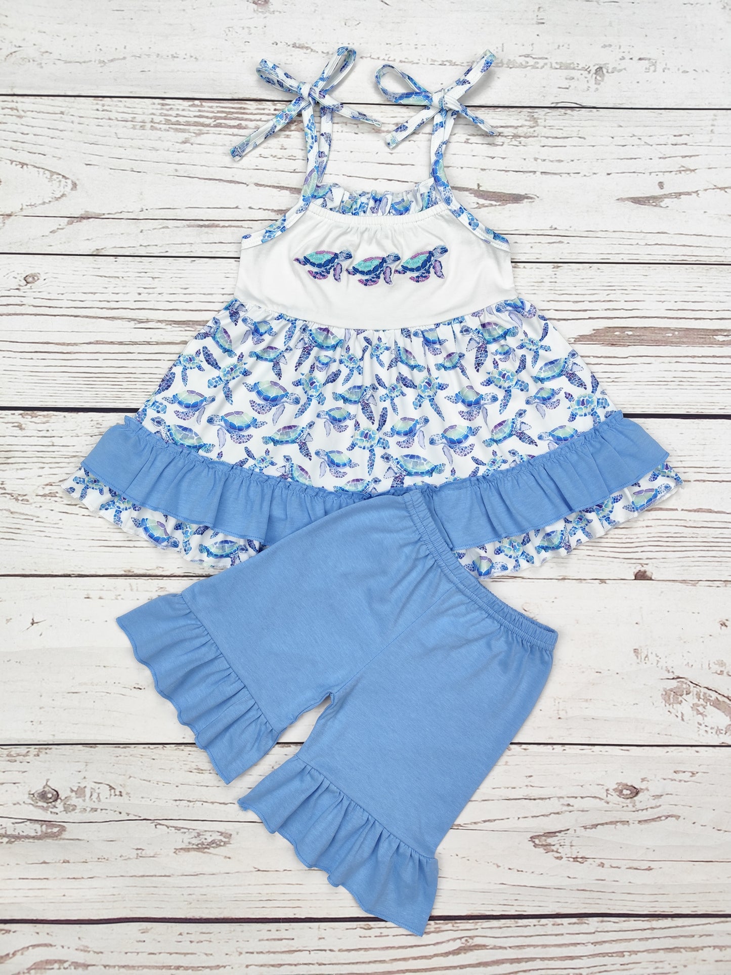 Baby Girl Tortoise Appliqué Summer Set
