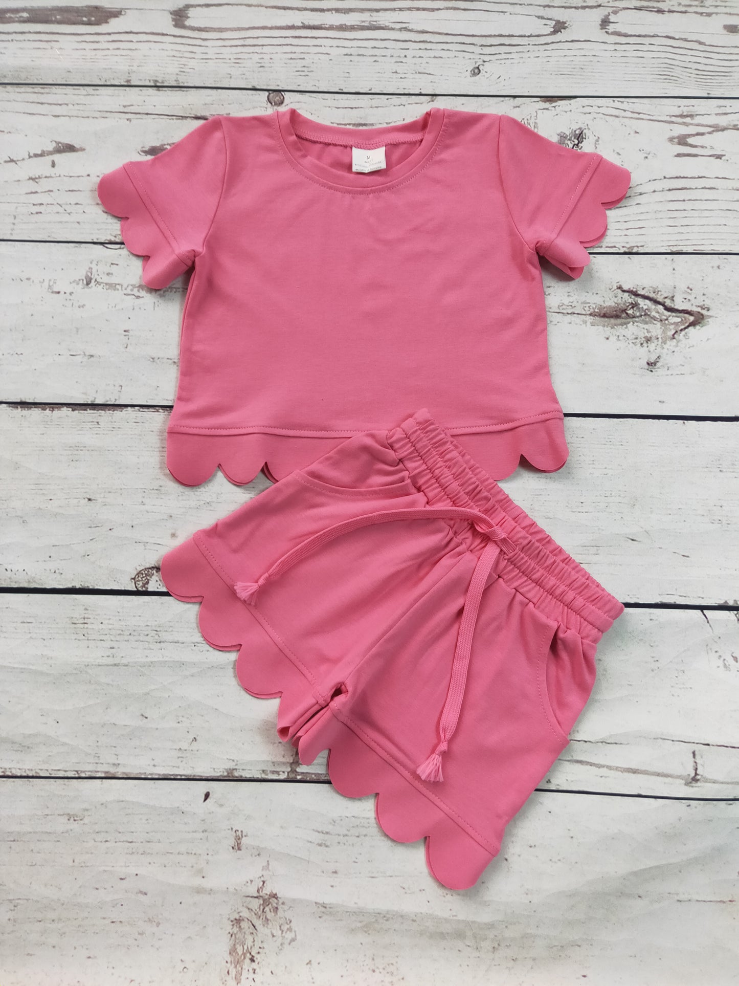 Kids Girls Cotton Scallop Shorts Set