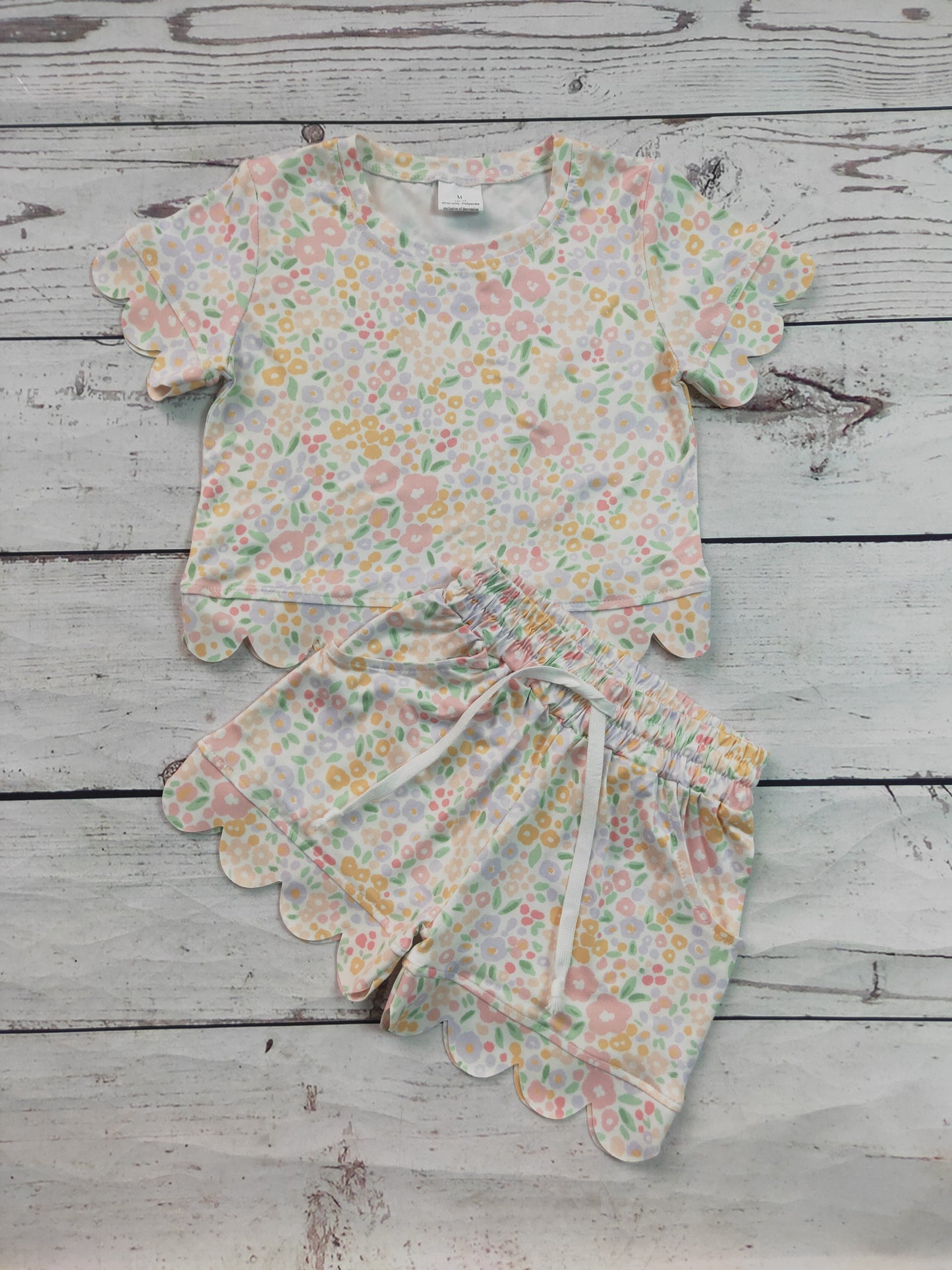 Kids Girls Floral Scallop Shorts Set