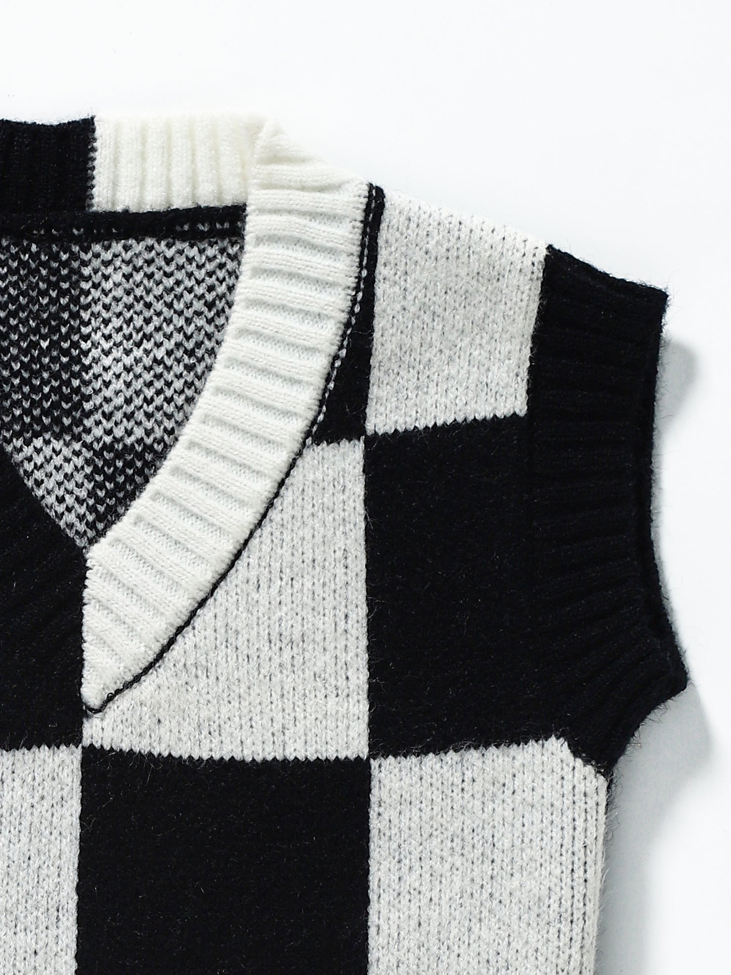 Girls White Black Vest Sweater