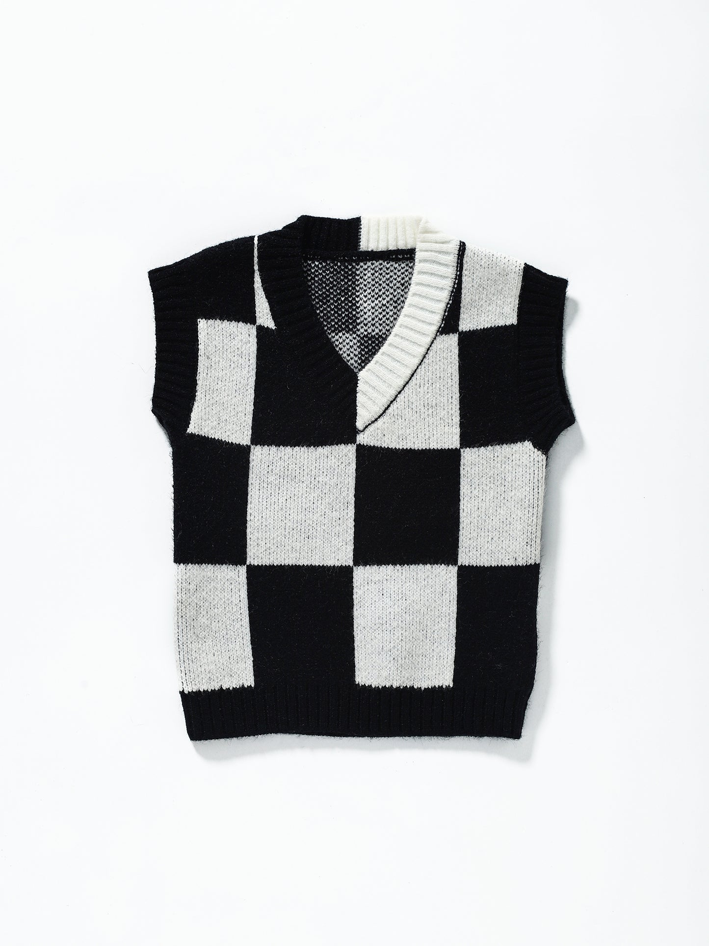 Girls White Black Vest Sweater