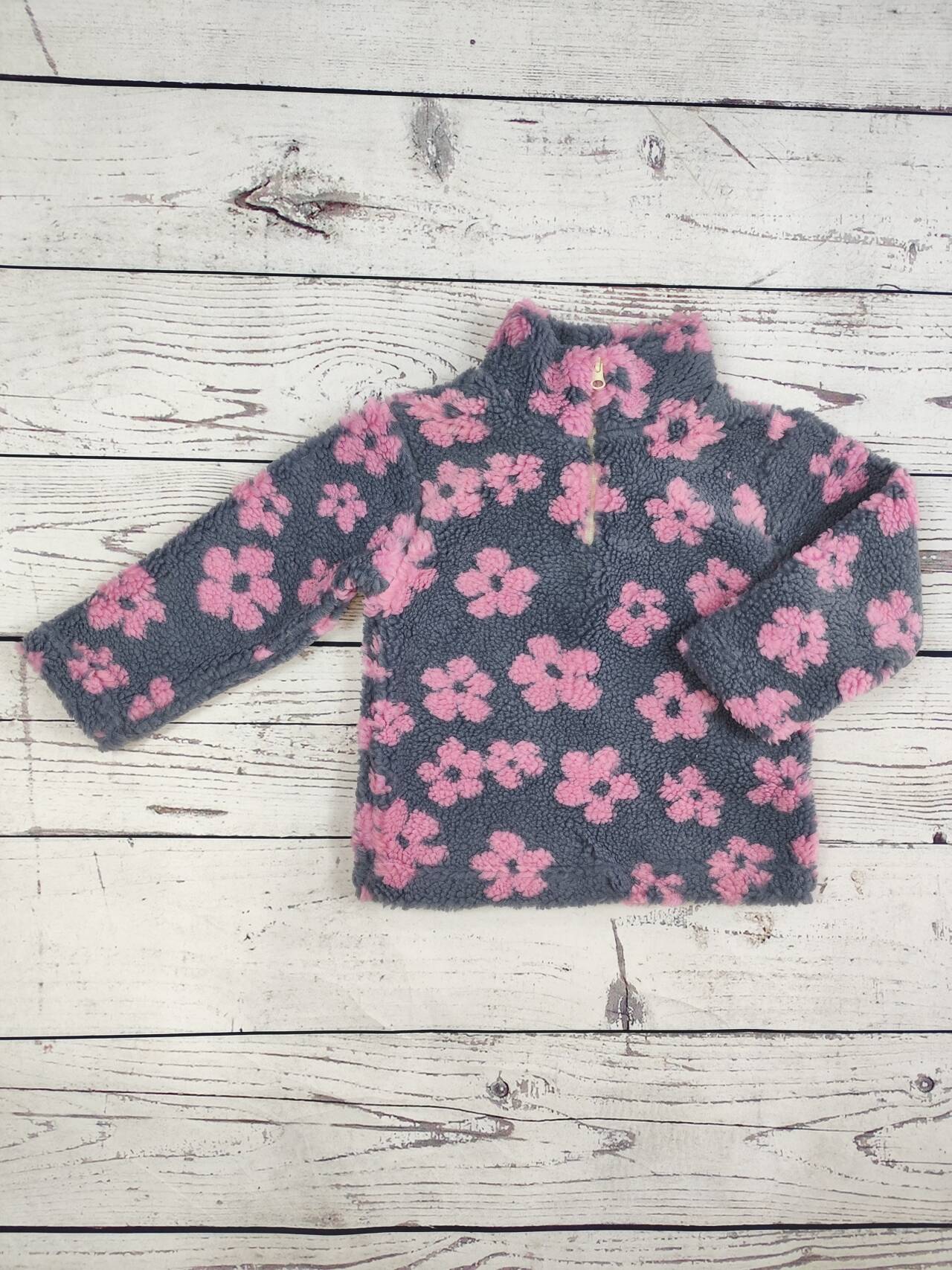 Girls Flower Zip Pullover