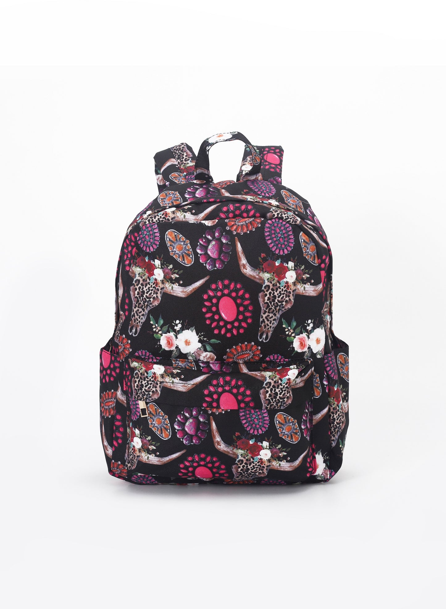 Girl Western Cow Print Turquoise Black Backpack