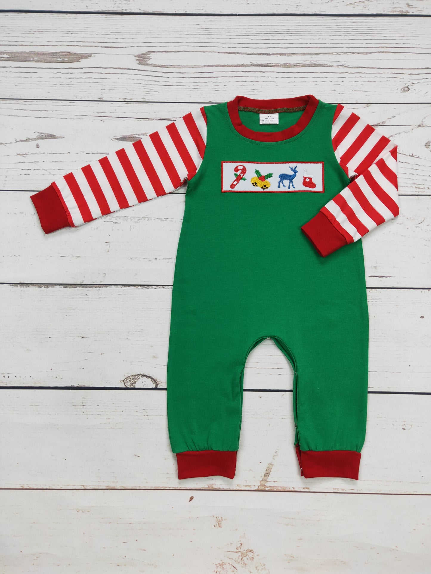 Boy Stripe Appliqué Christmas Romper