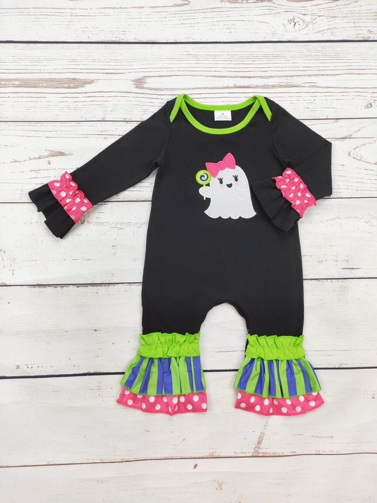 Baby Black Ghost Appliqué Romper