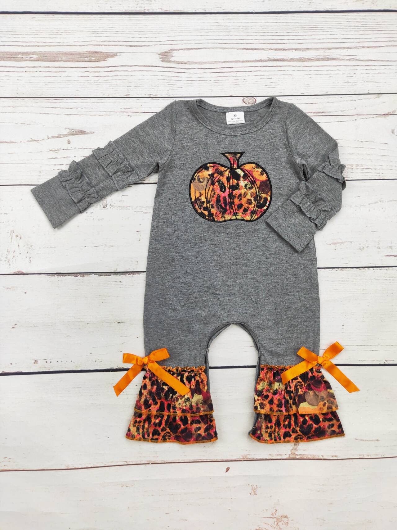 Grey Cheetah Pumpkin Appliqué Romper