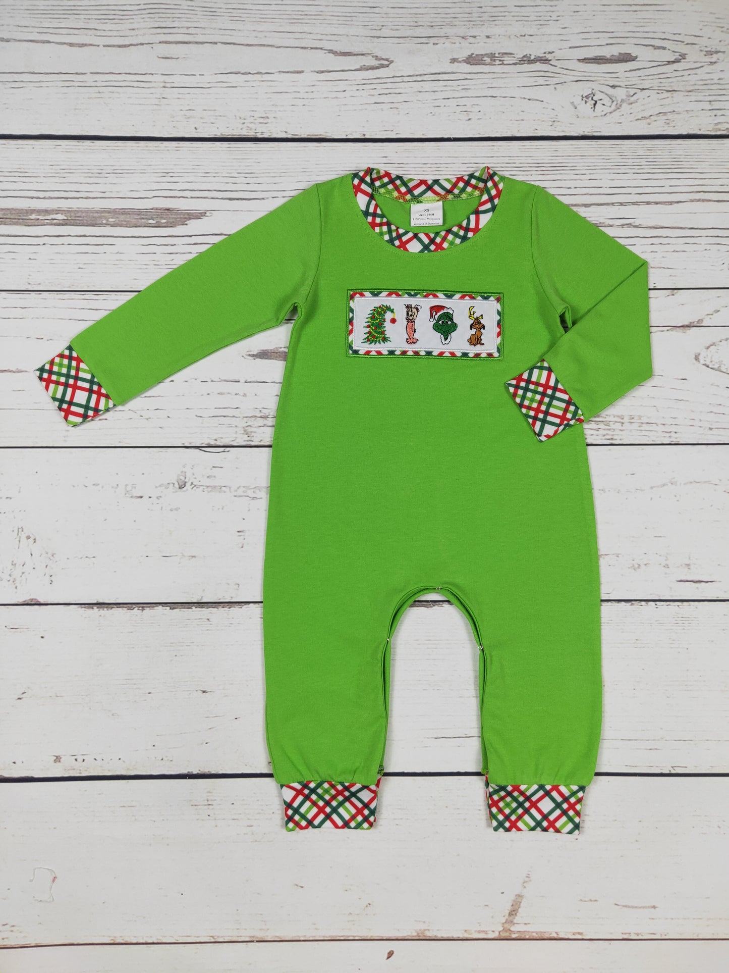 Boy Green Christmas Appliqué Romper