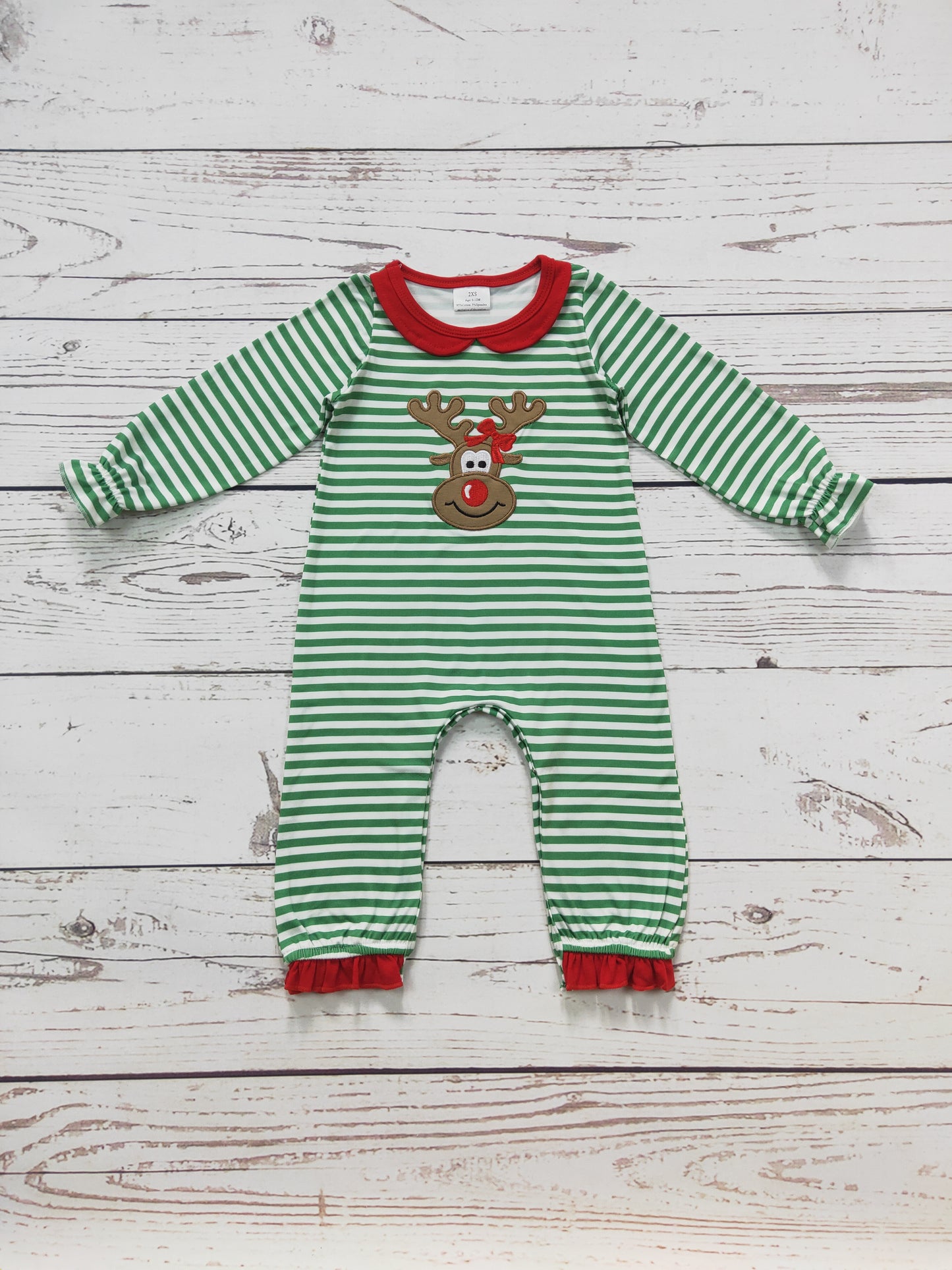 Baby Girls Deer Embroidery Christmas Romper