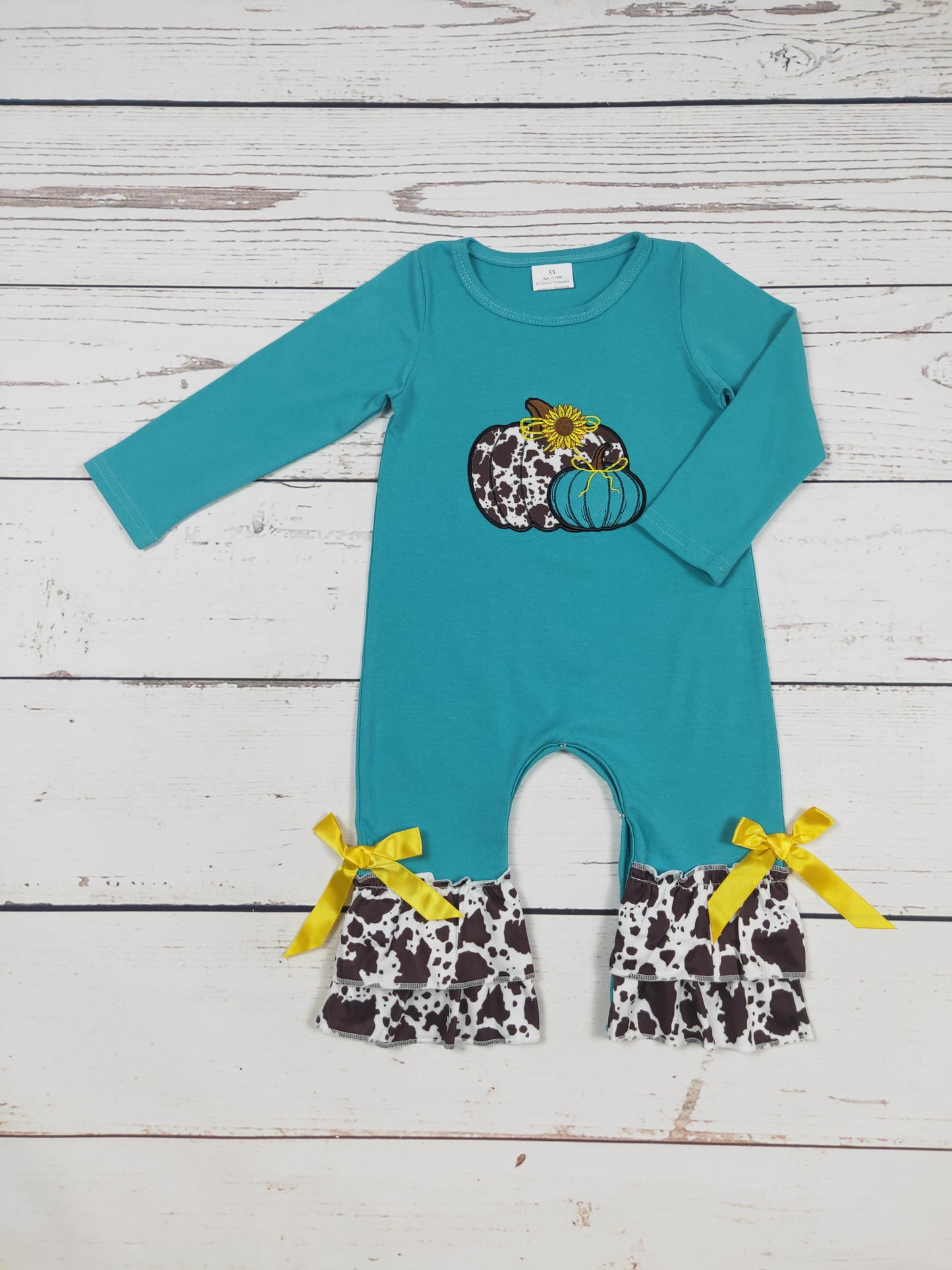 Baby Cow Print Pumpkin Appliqué Romper