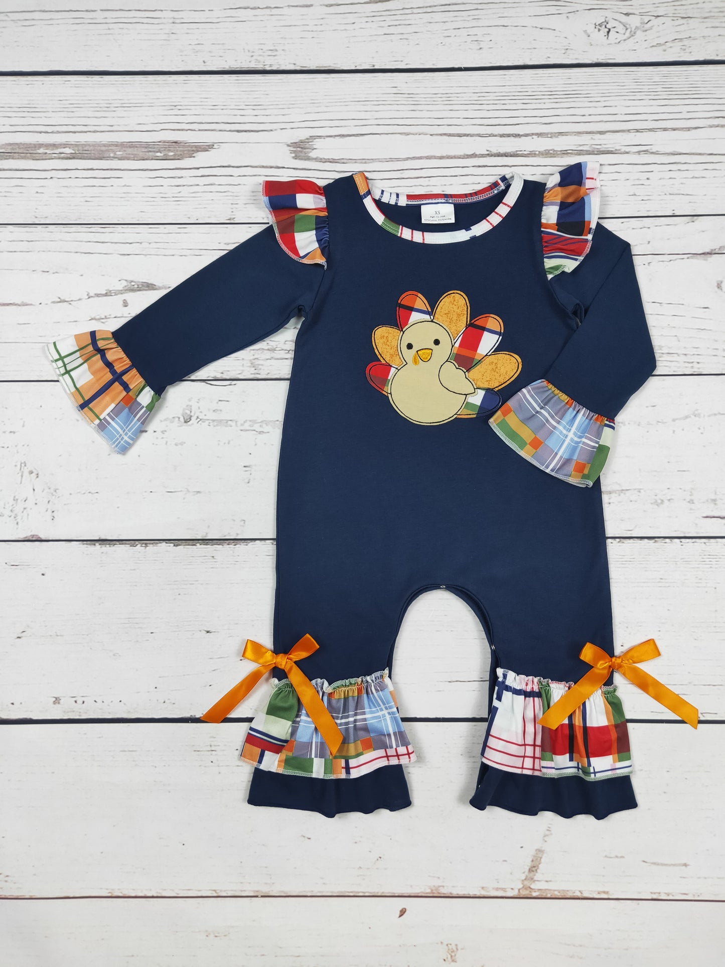 Navy Turkey Appliqué Thanksgiving Day Romper