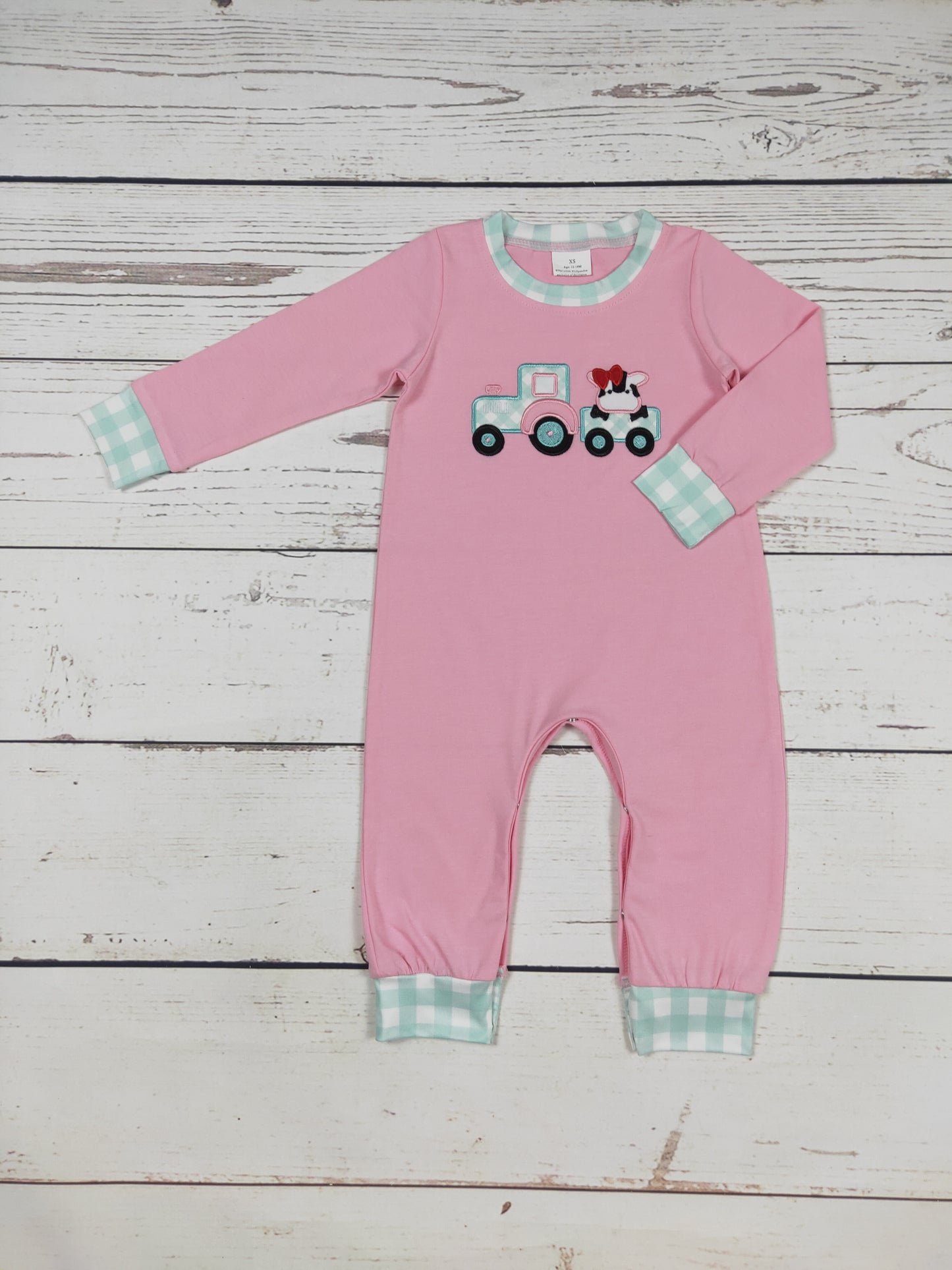 Baby Pink Cow Appliqué Romper