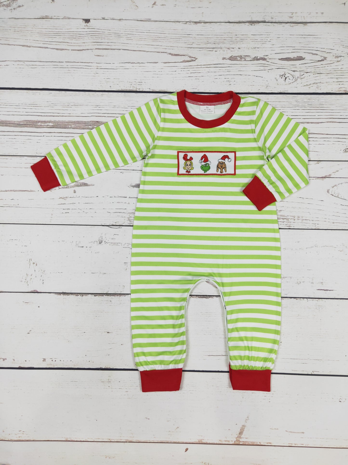 Stripe Character Appliqué Christmas Baby Romper