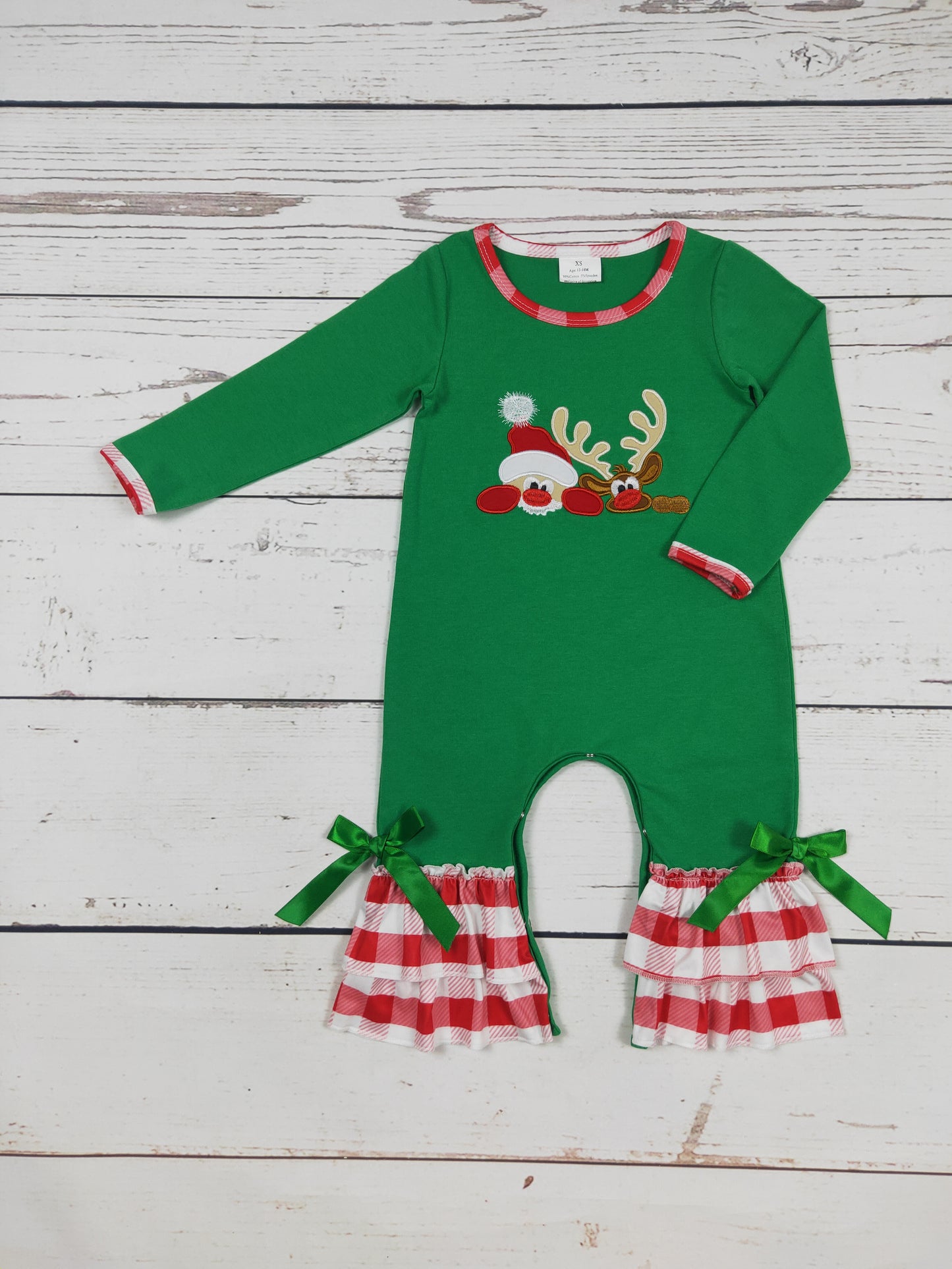 Green Deer Appliqué Christams Romper