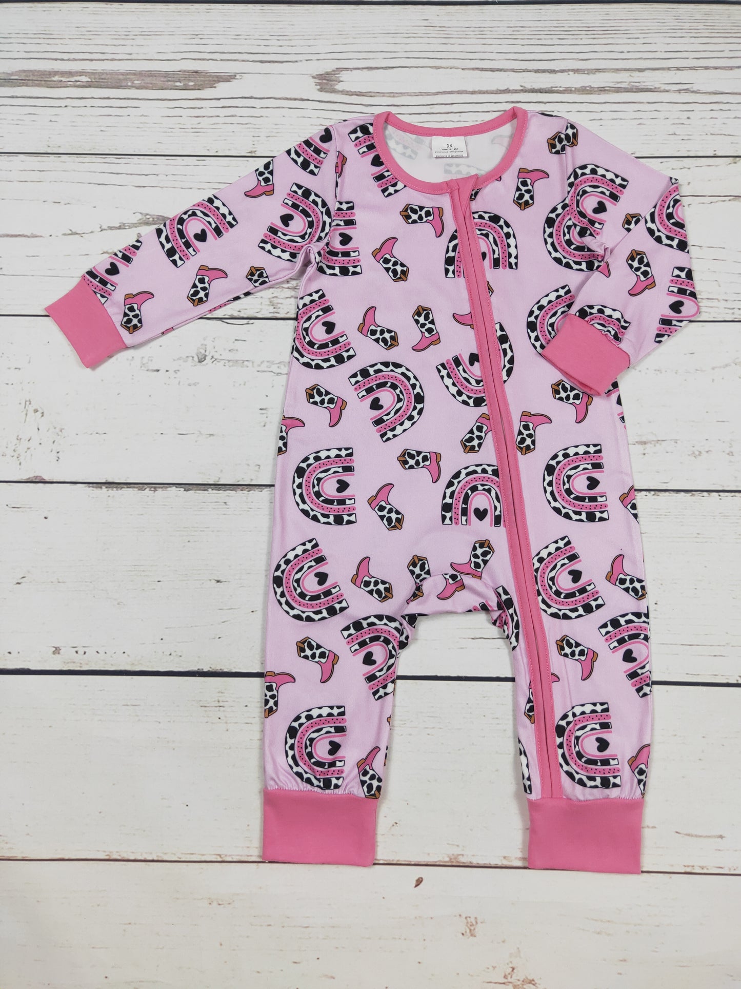 Baby Boots Print Pink Zip Sleeper
