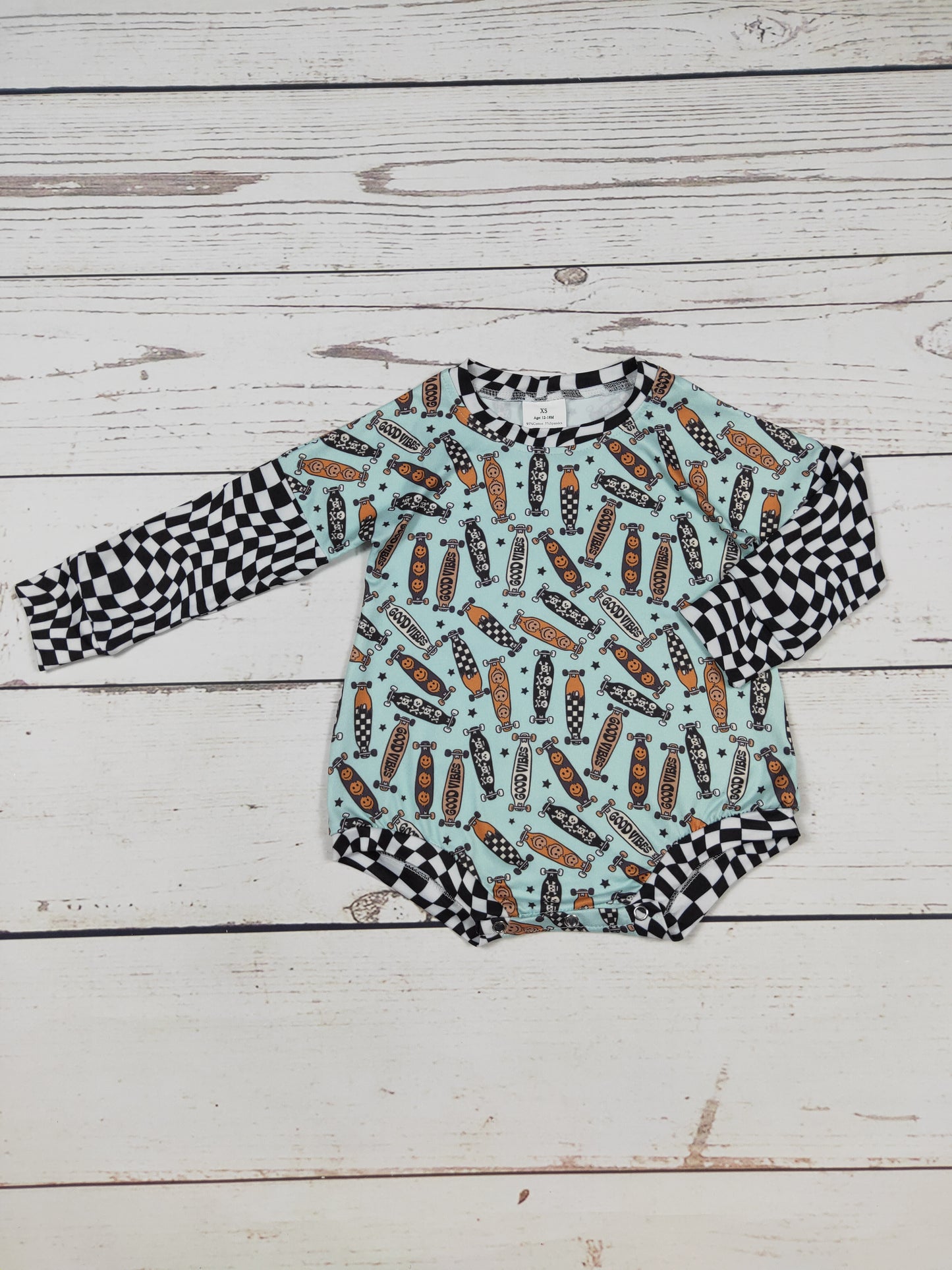 Black Gingham Baby Boy Onesie