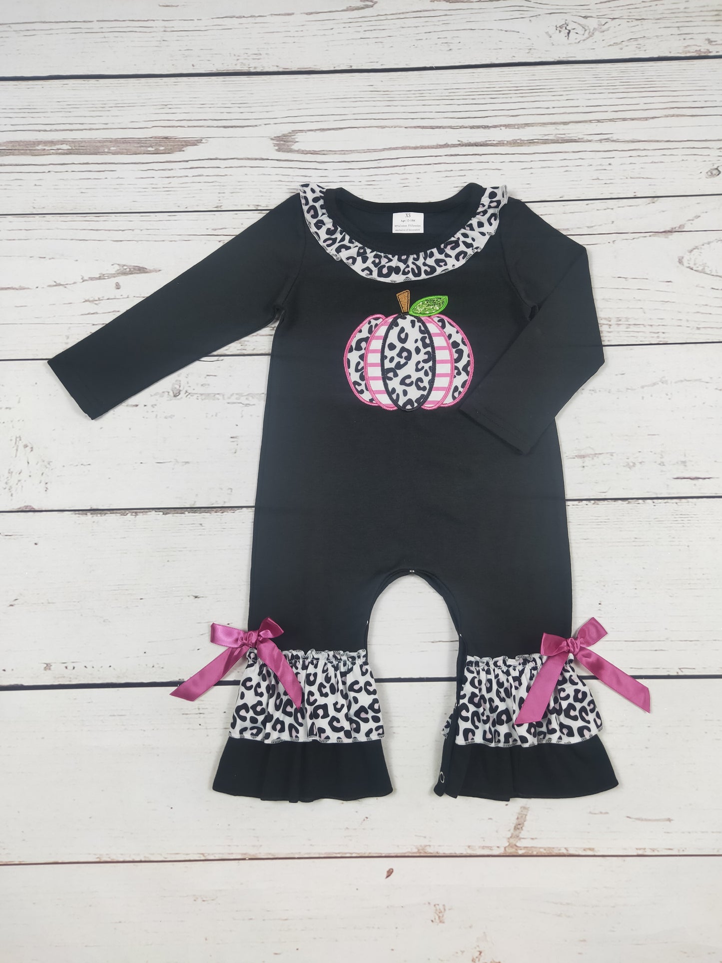 Black Cheetah Pumpkin Appliqué Romper