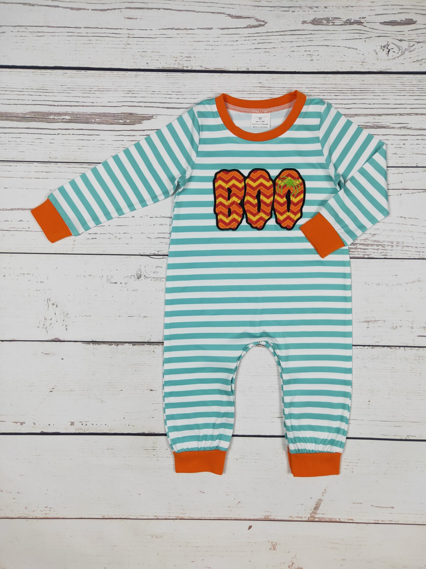 Stripe Halloween Boo Appliqué Boy Romper