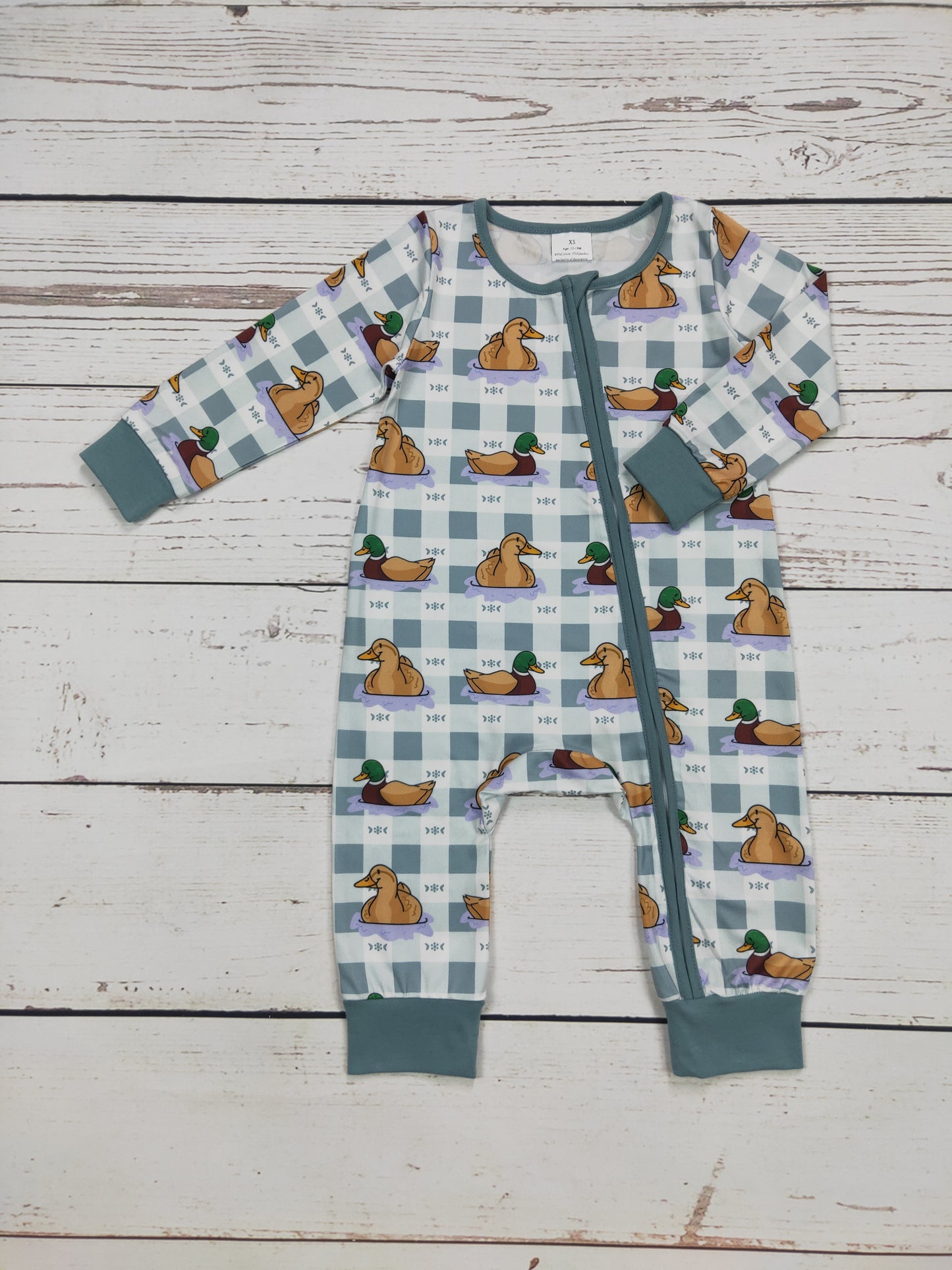 Boy Checkered Duck Printed Zip Romper