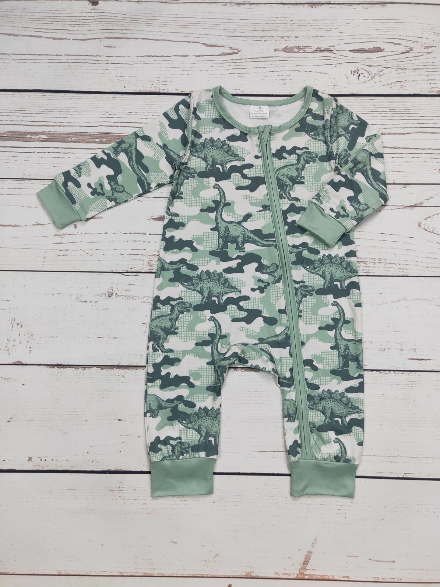 Boy Dinosaur Camouflage Print Zip Romper