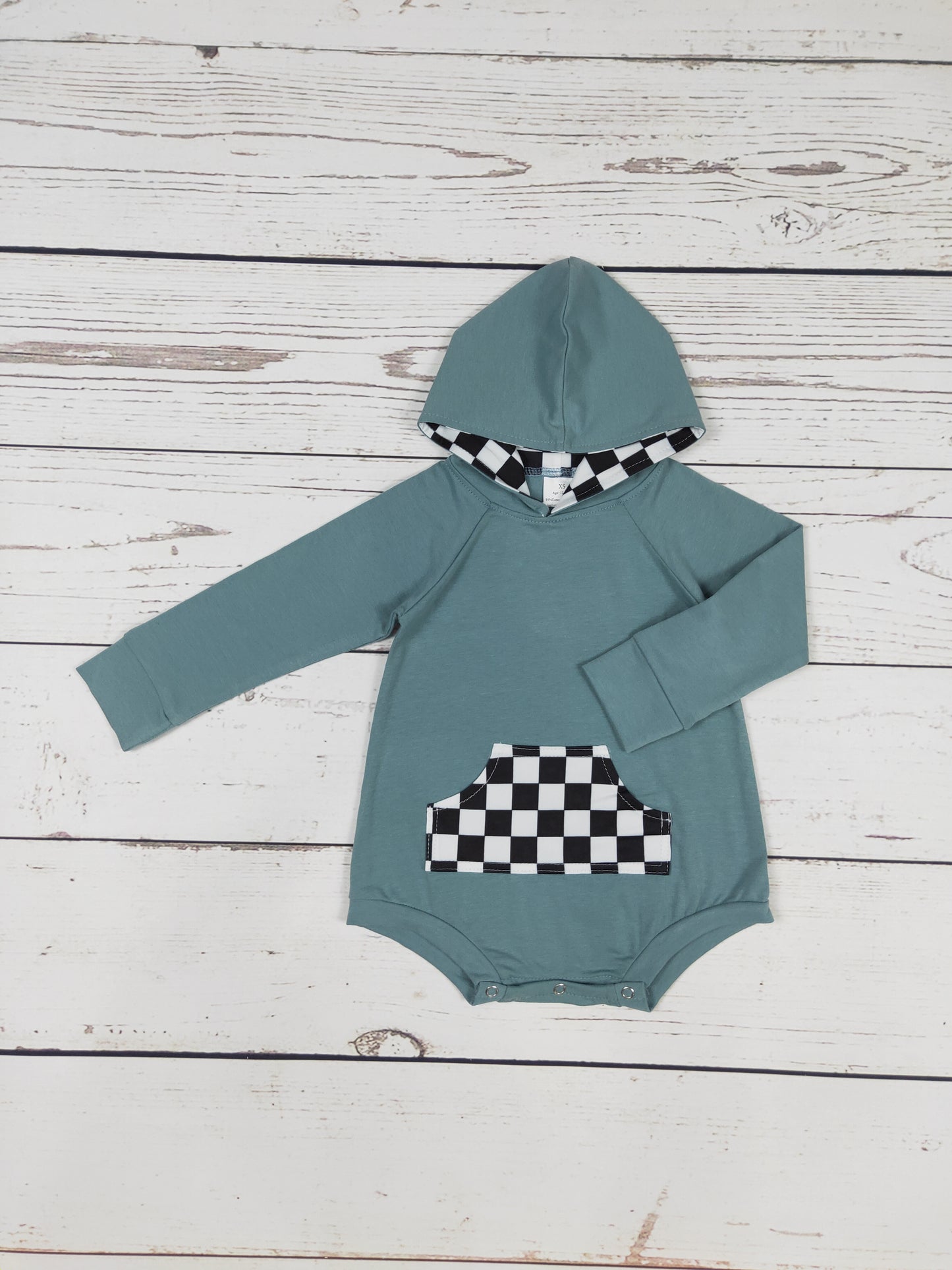Black Checkered Baby Boy Romper With Pocket
