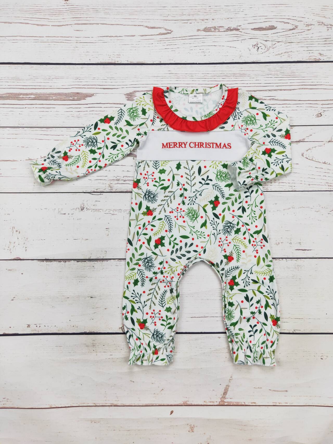 Baby Girl Merry Christmas Appliqué Romper