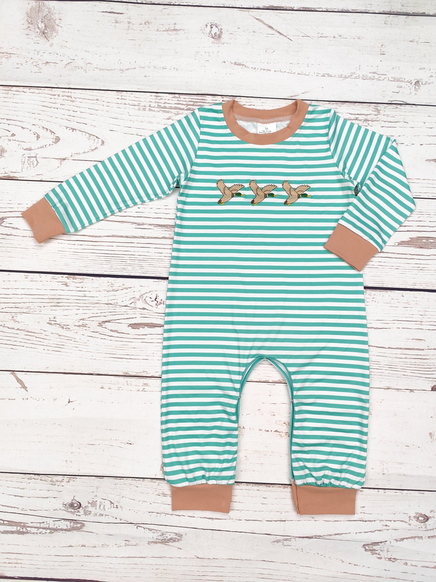 Baby Boy Duck Appliqué Stripe Romper