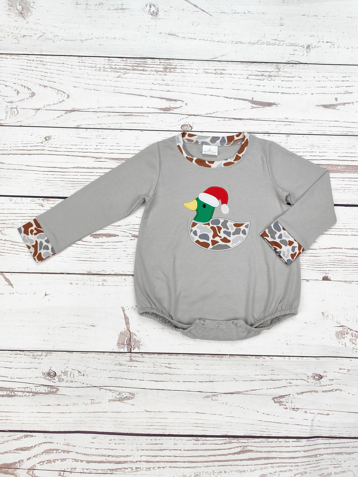 Baby Boy Camouflage Christmas Duck Appliqué Bubble