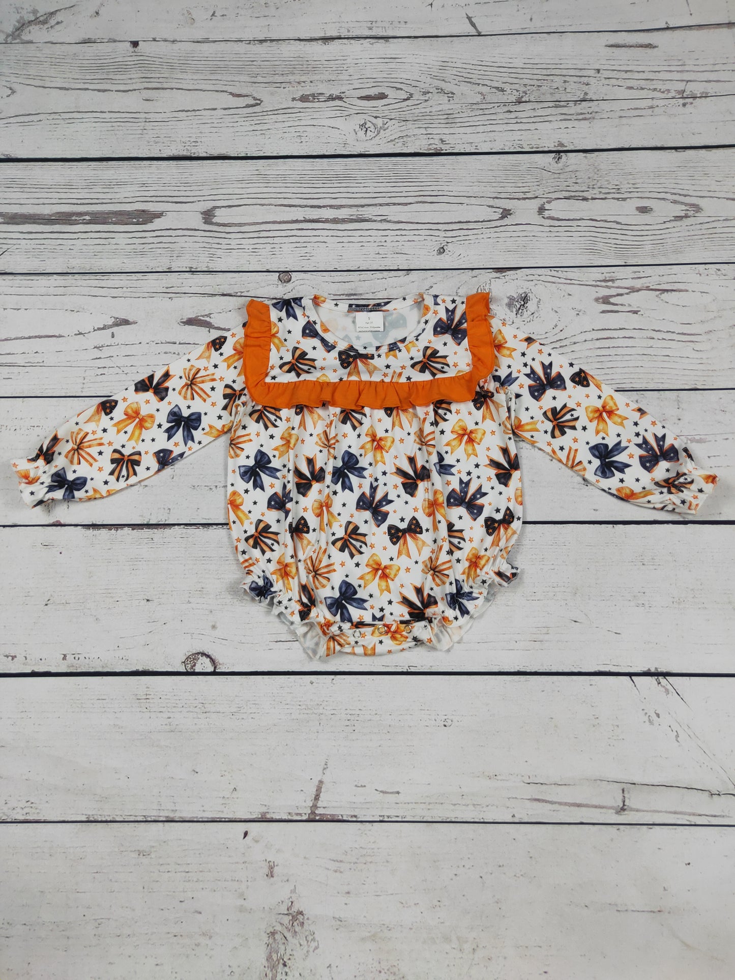 Bow Printed Halloween Baby Girls Bubble