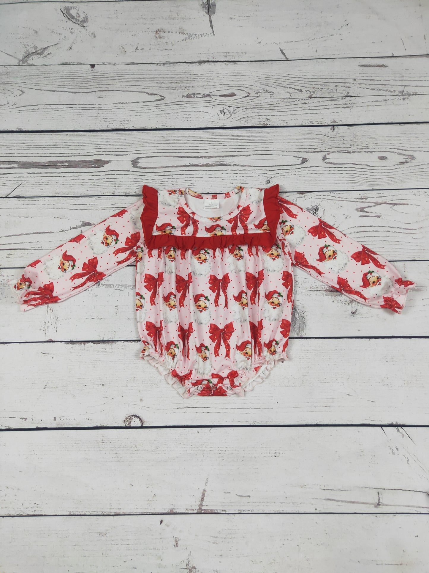 Santa Bow Printed Christmas Baby Bubble