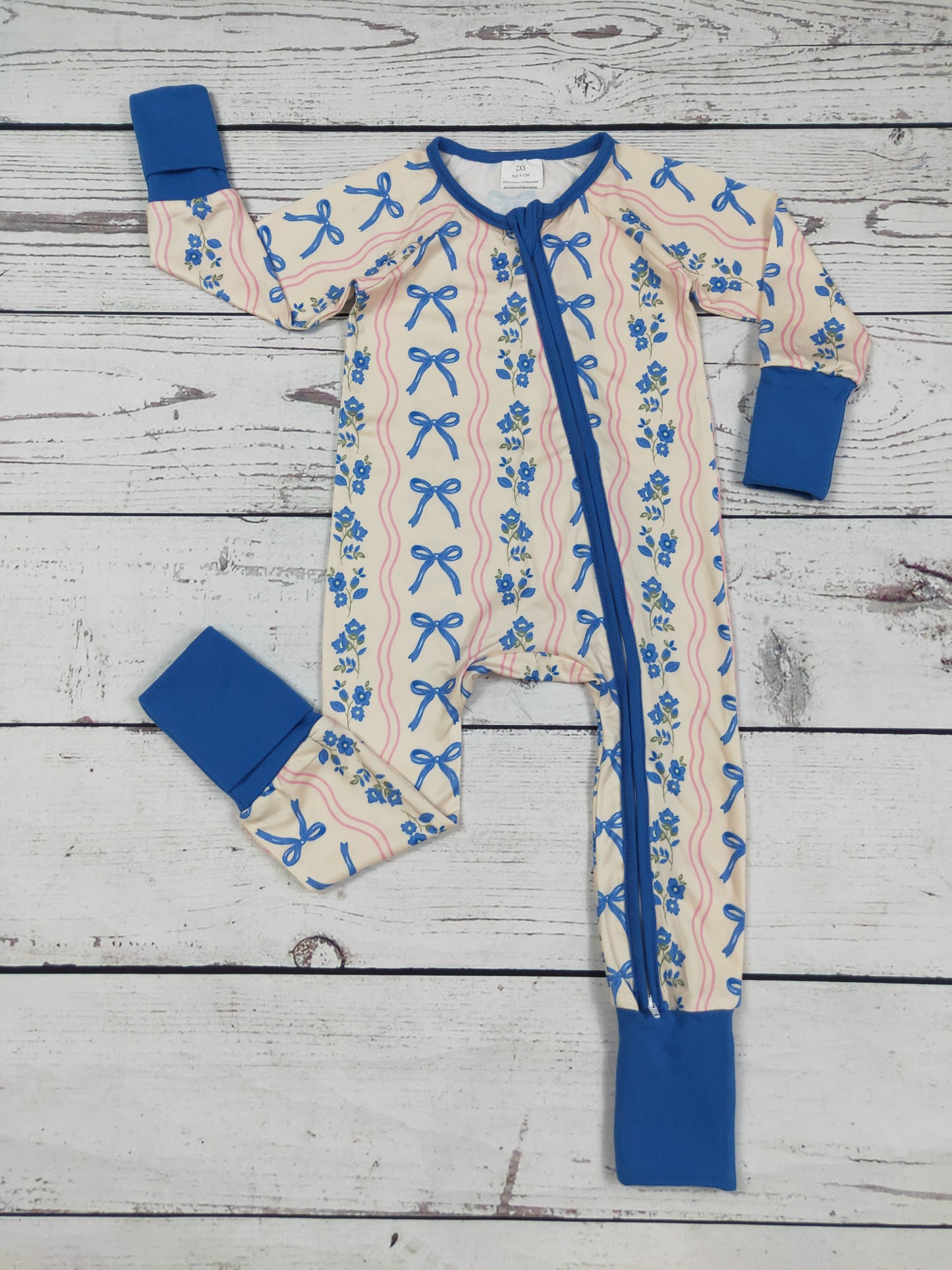 Floral Bow Printed Baby Girl Zipper Sleeper