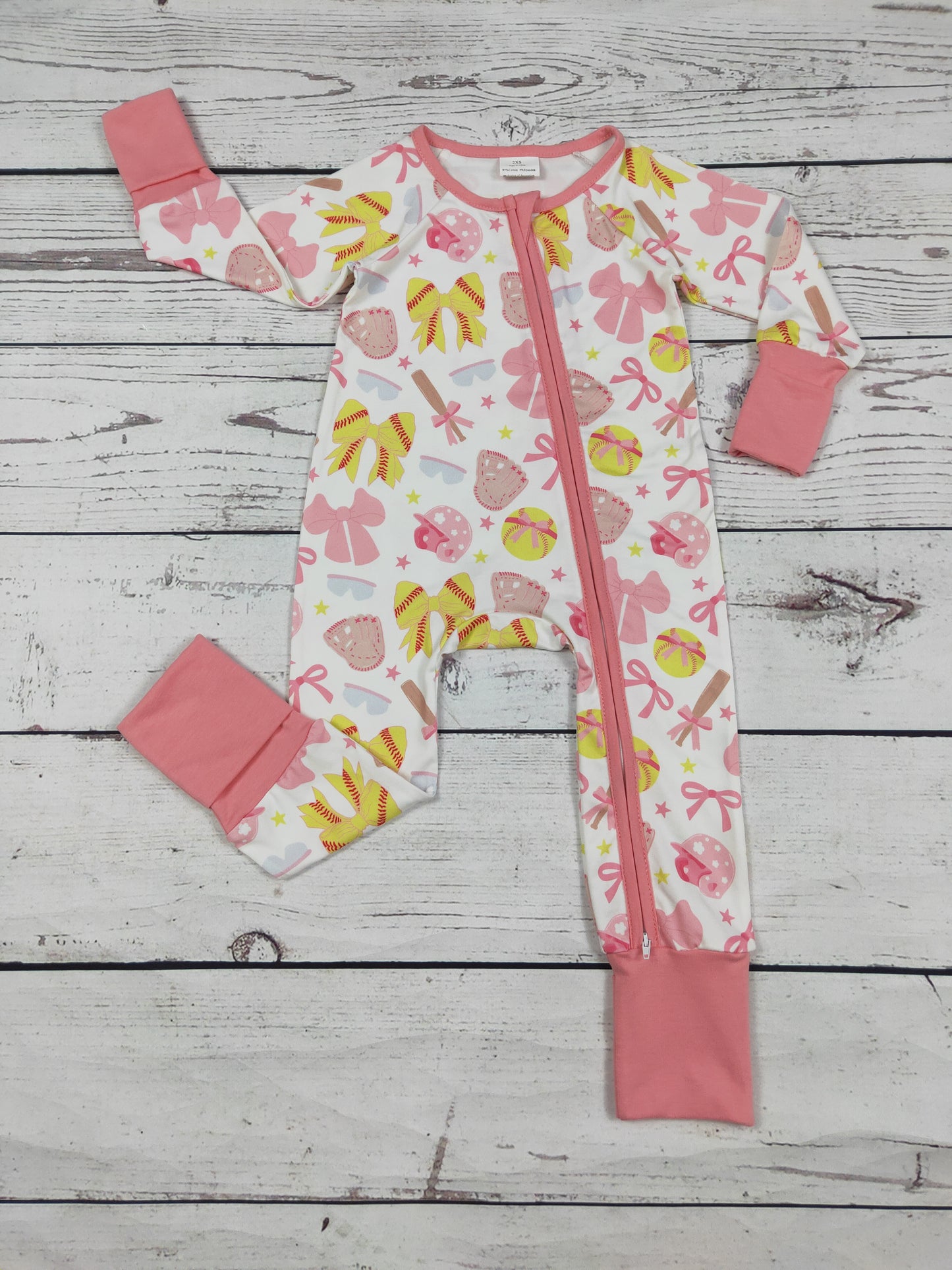 Baby Girls Bows Softball Printed Sleeper