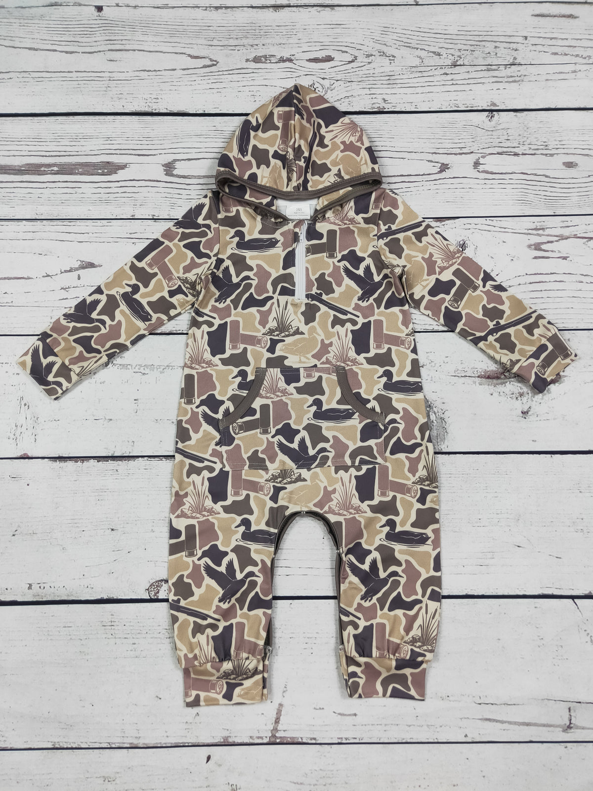 Hunting Camouflage Printed Boy Hooded Romper