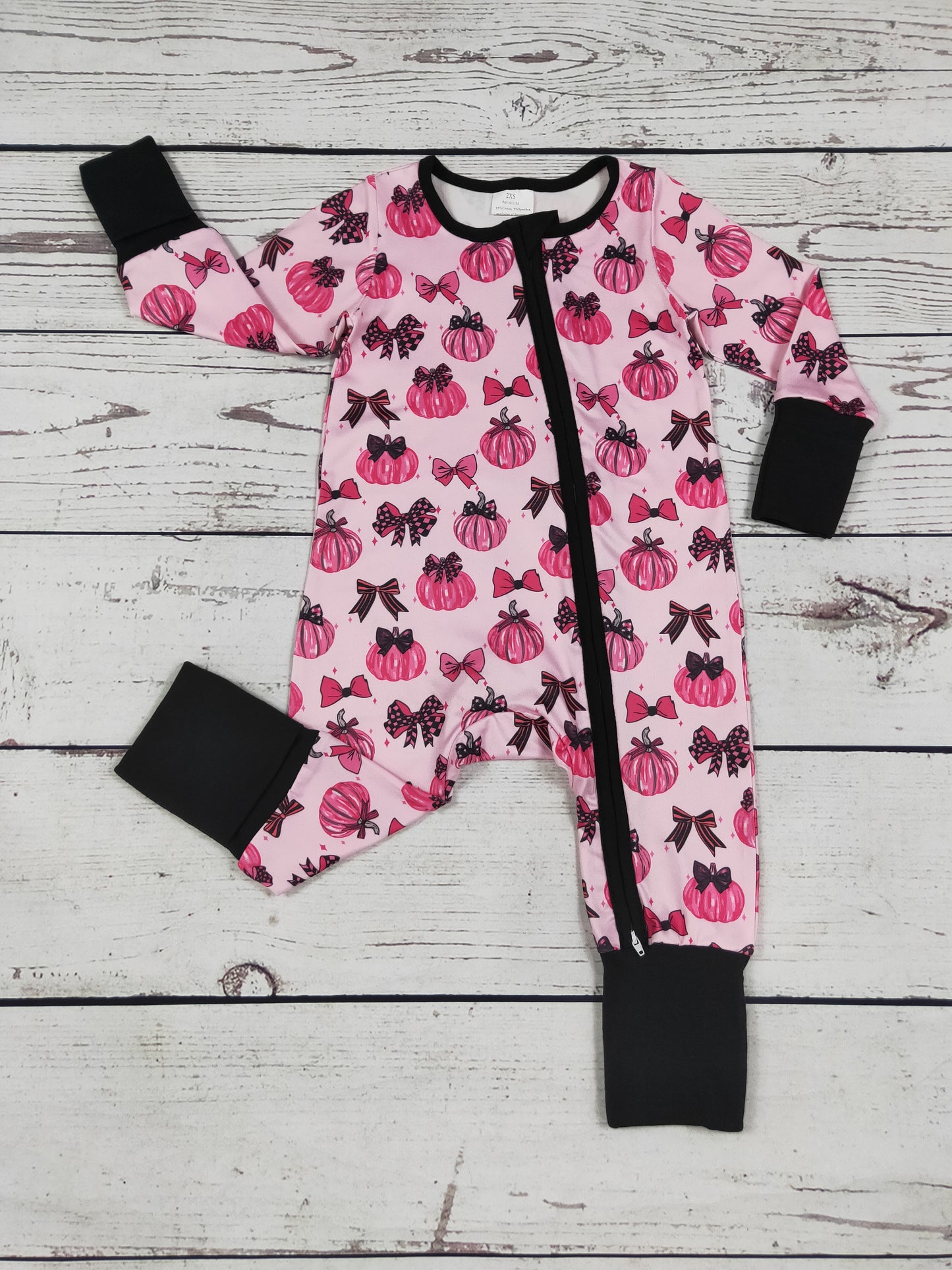 Baby Girls Purmpkin Bow Printed Zipper Sleeper