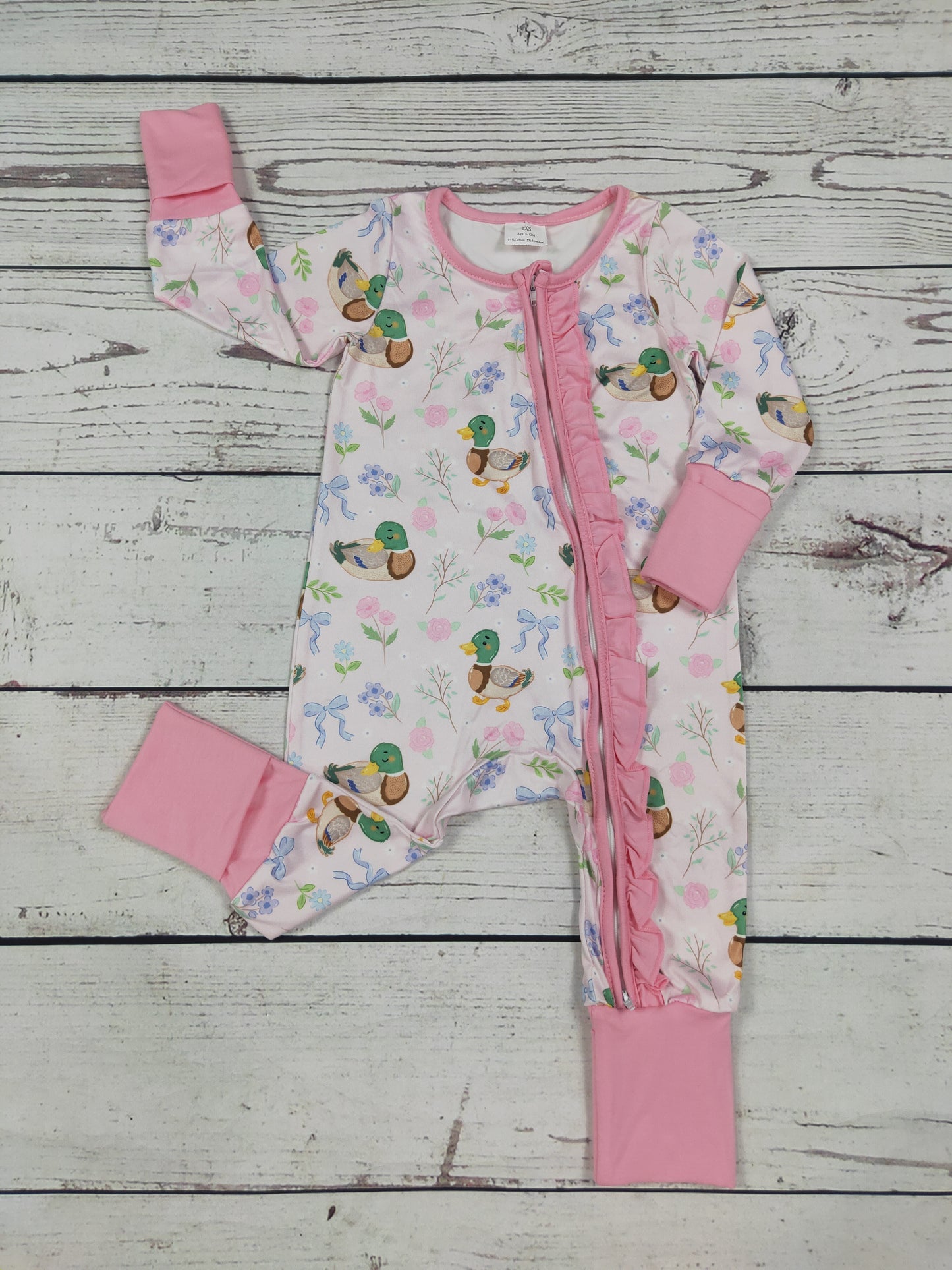 Baby Girls Duck Bow Printed Zipper Sleeper