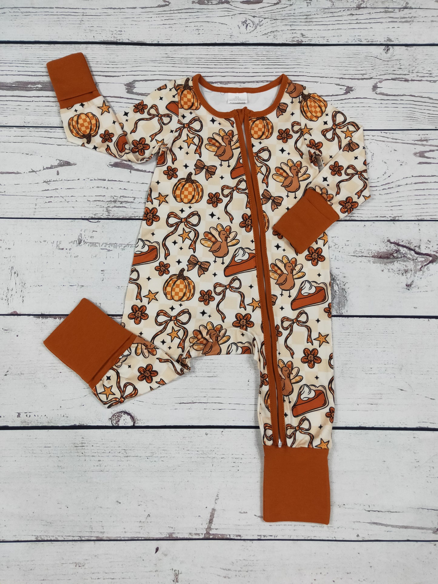 Baby Girls Bow Printed Thanksgiving Zipper Sleeper
