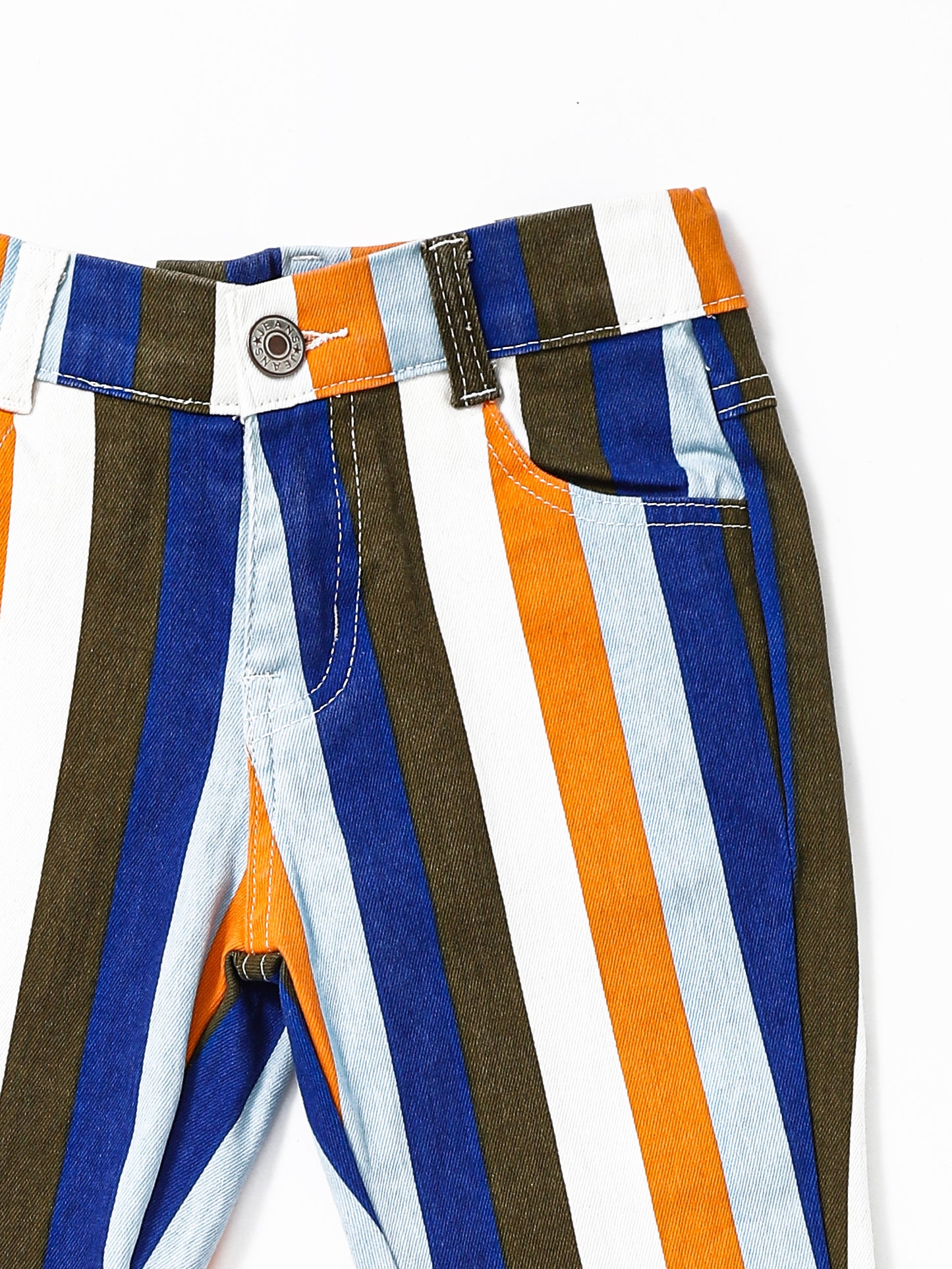 Blue Orange Stripe Girls Flare Jeans